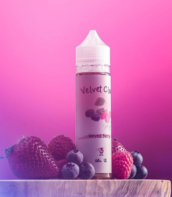 bottle of fruit-flavored e-liquid from Velvet Cloud