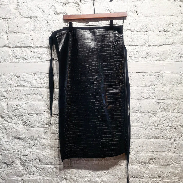 YOHJI YAMAMOTO, Y's, TAKESHI KOSAKA, BLACK , FAUX CROC LEATHER, WRAP SKIRT