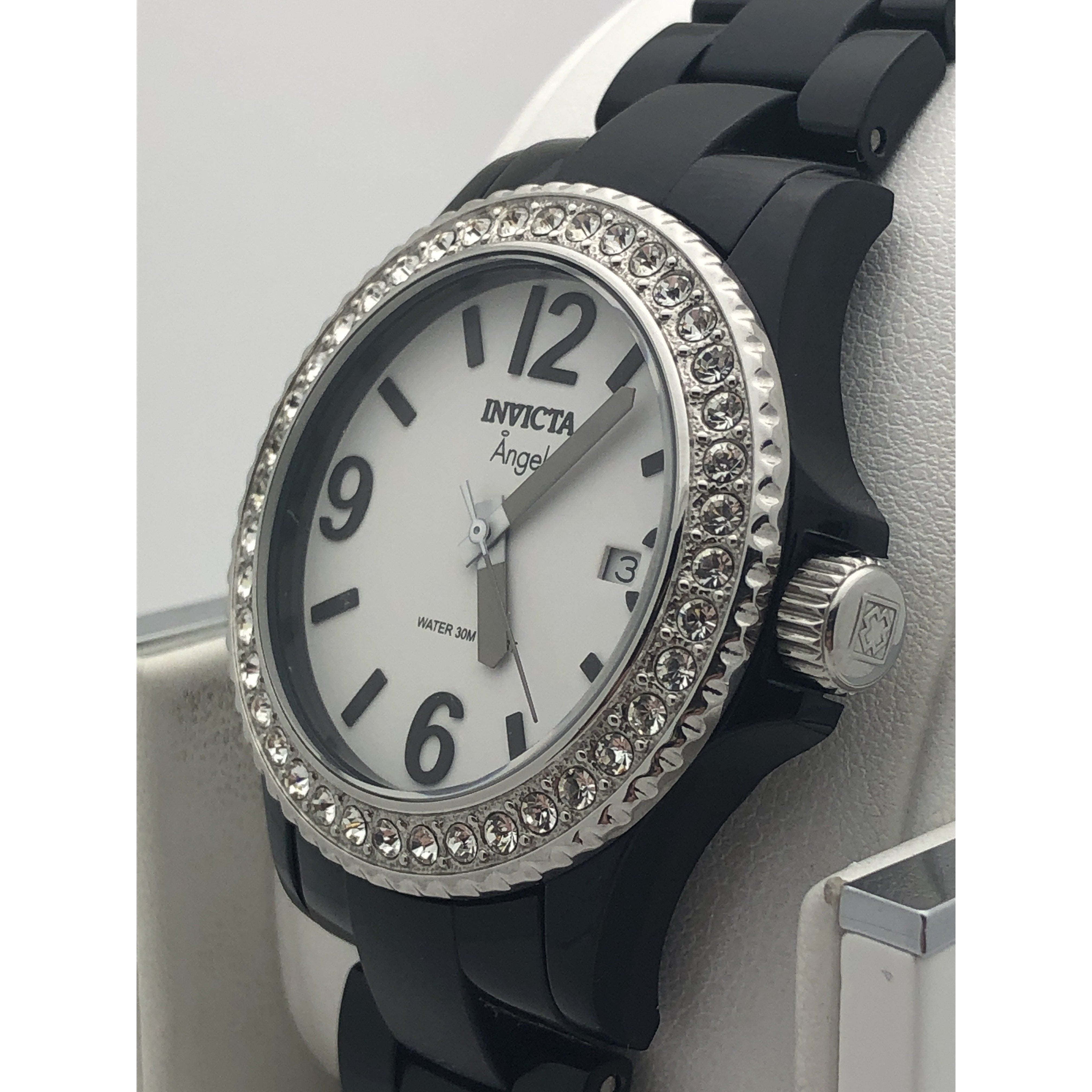 Invicta Angel Ladies White Dial Black Plastic Band Watch 1633