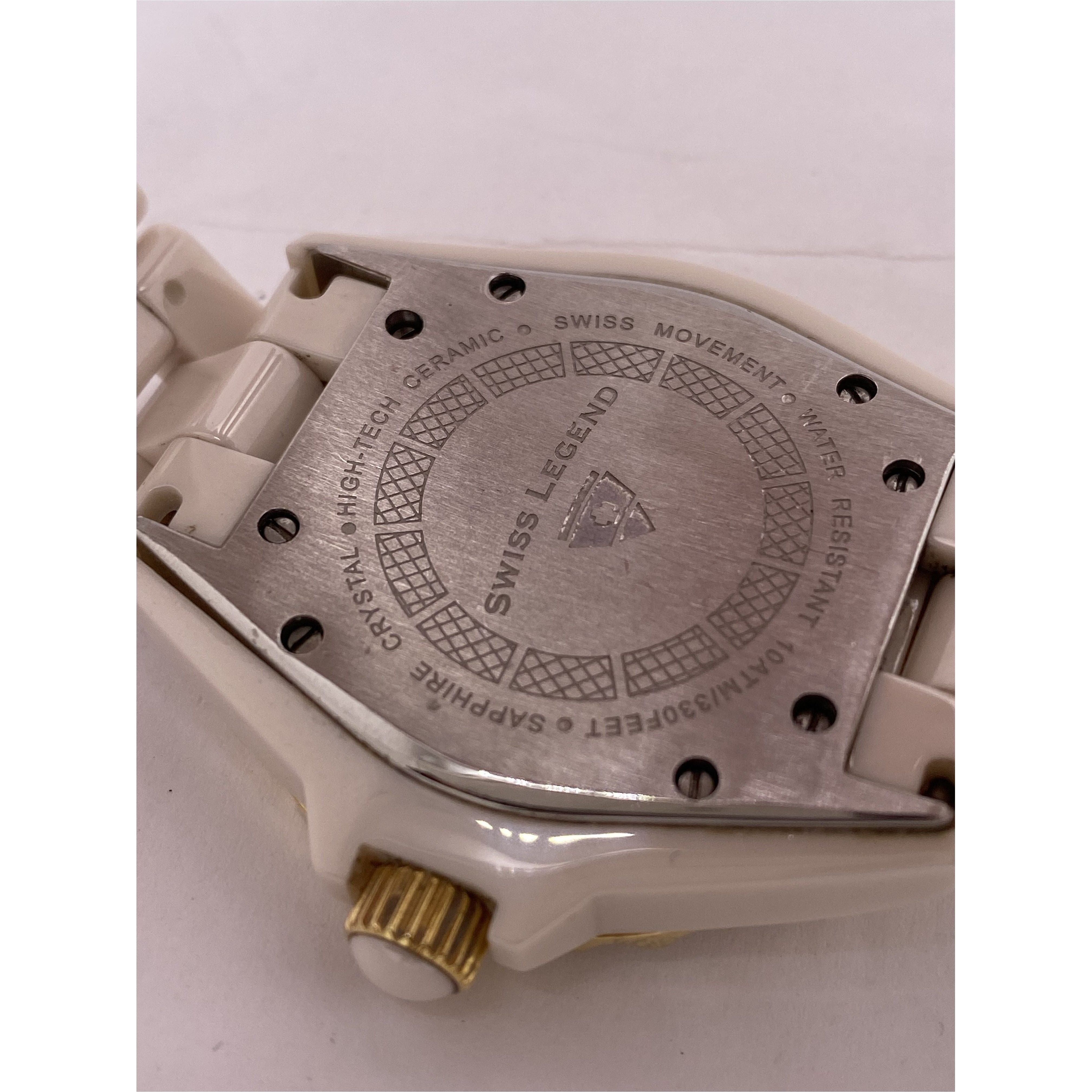 Swiss Legend Ladies White MOP Dial Cream Ceramic Bracelet Watch