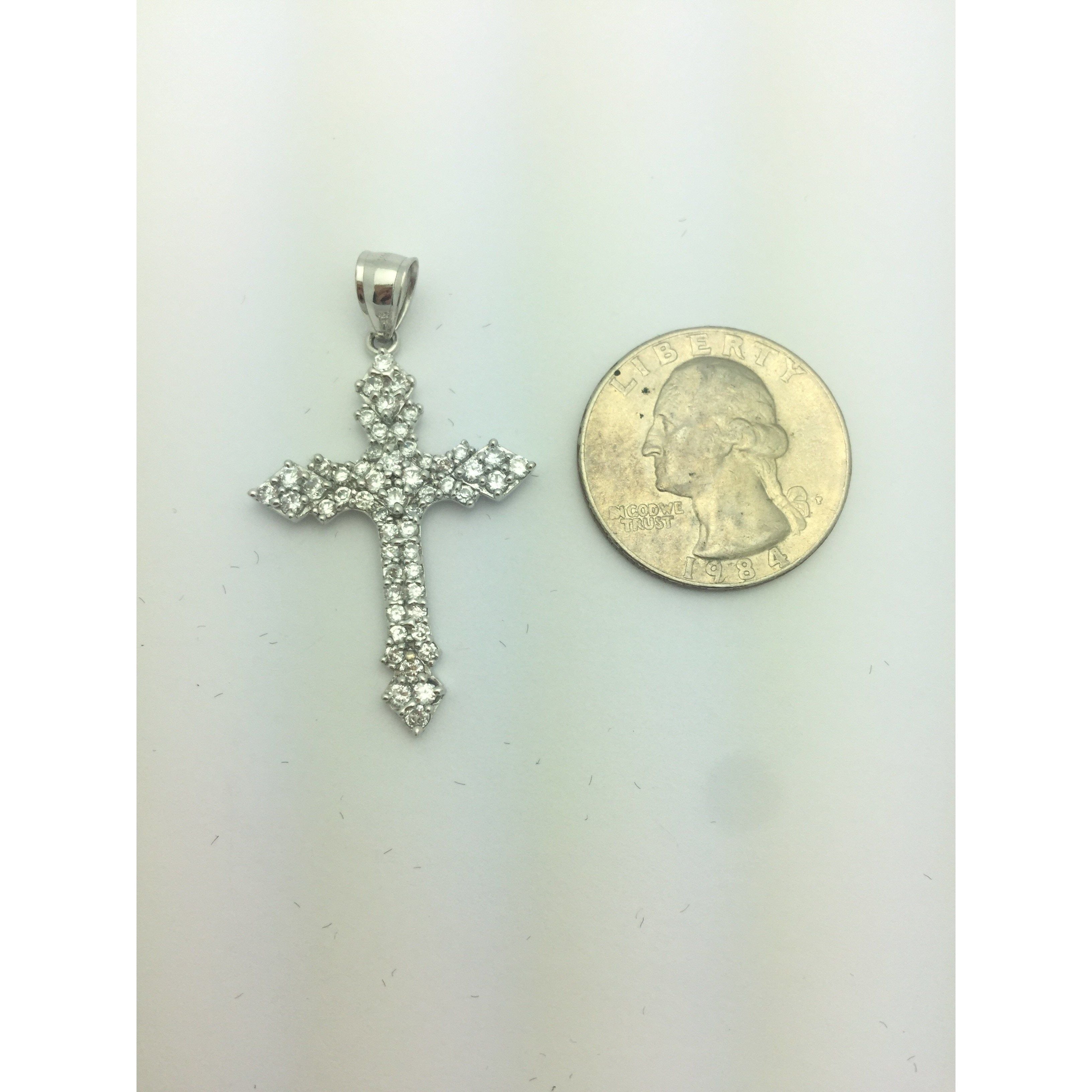 CHAR016 14K WHITE GOLD CROSS PENDANT WITH CZ STONES