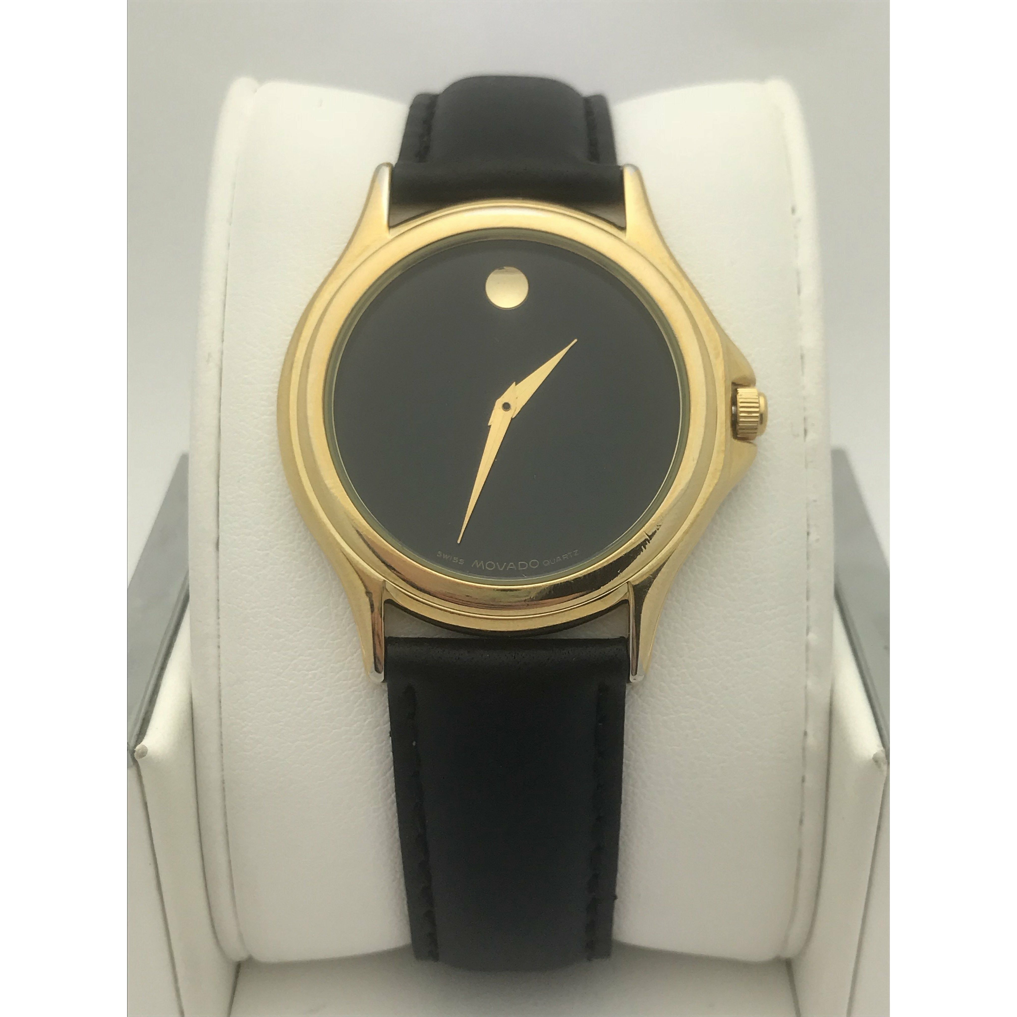 Movado Men's Black Museum Dial Black Oilskin Leather Band Watch 0690301