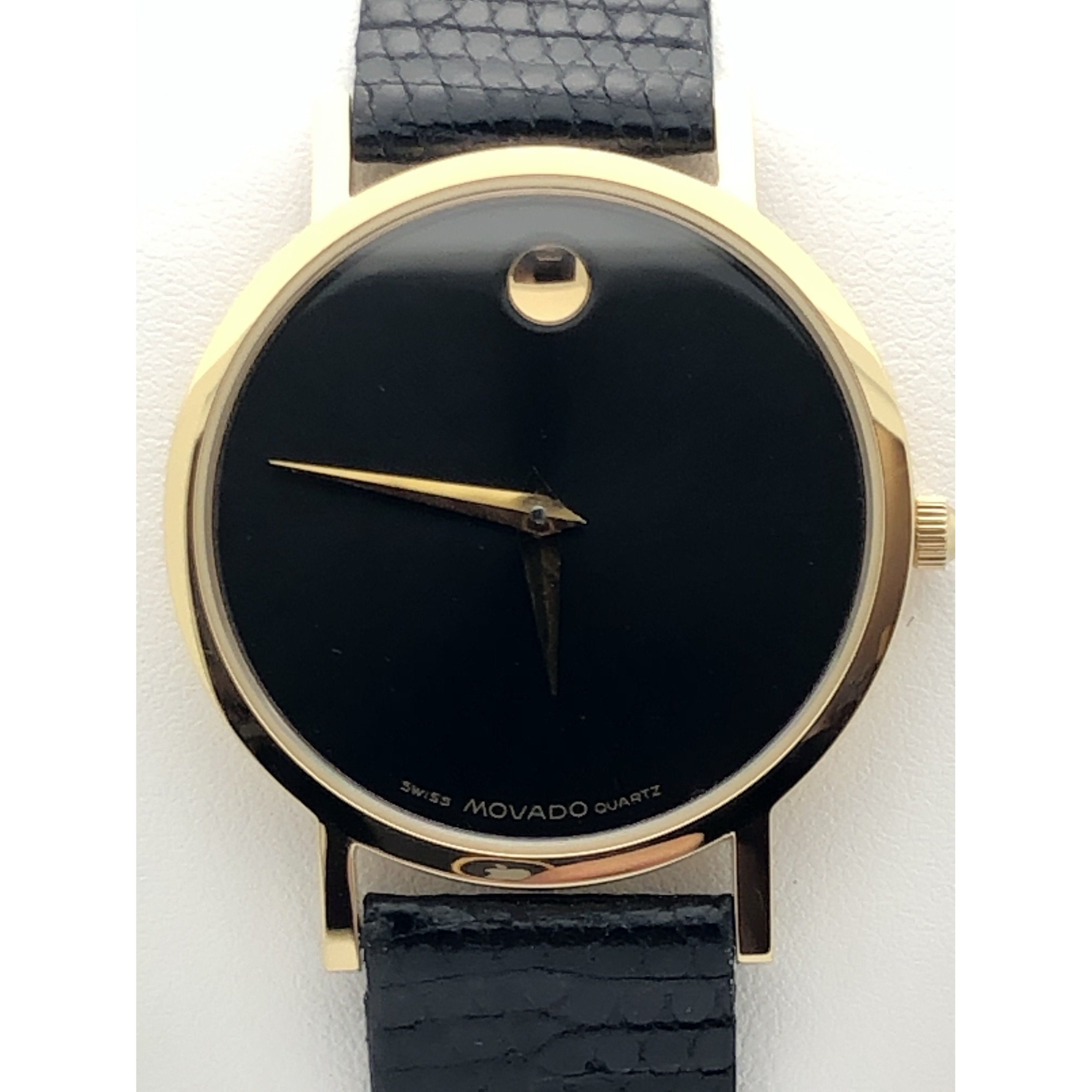 Movado Unisex Black Museum Dial Black Lizard Strap Watch 87.45.882.1