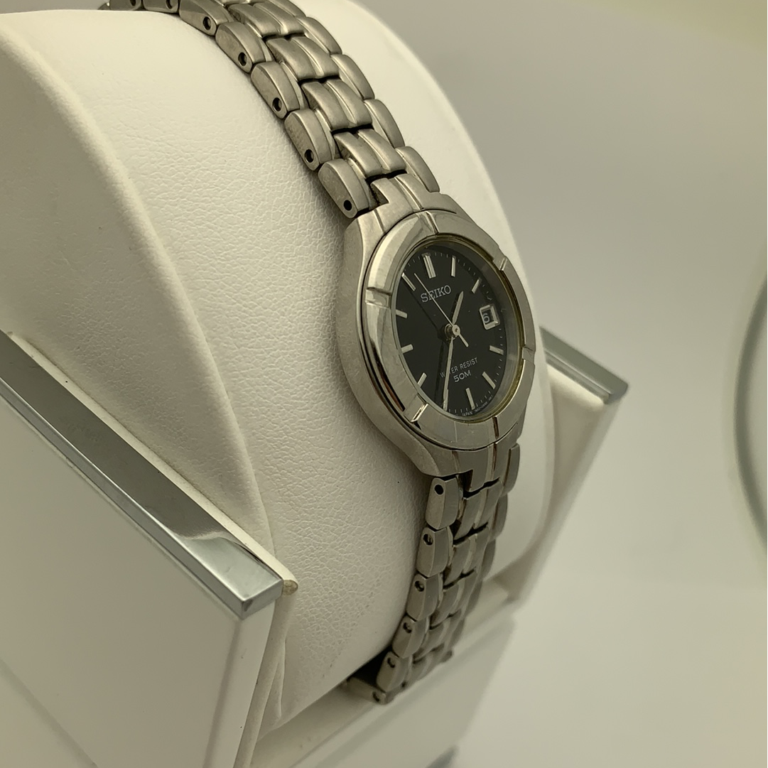 Seiko Ladies Black Dial Stainless Steel Bracelet Watch SXD379P1