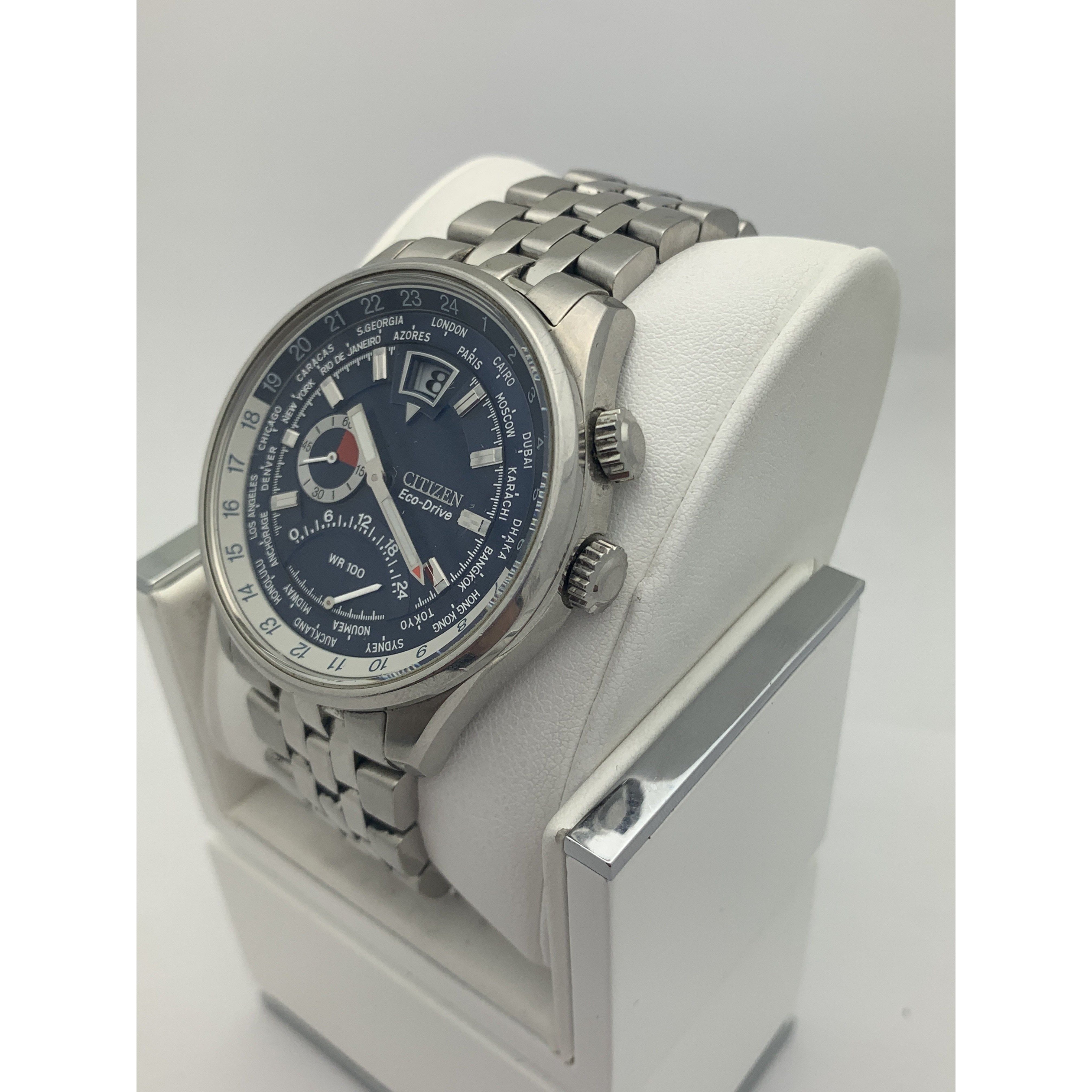 Citizen Men's Blue Dial Silver Tone Stainless Steel Bracelet Watch 722202