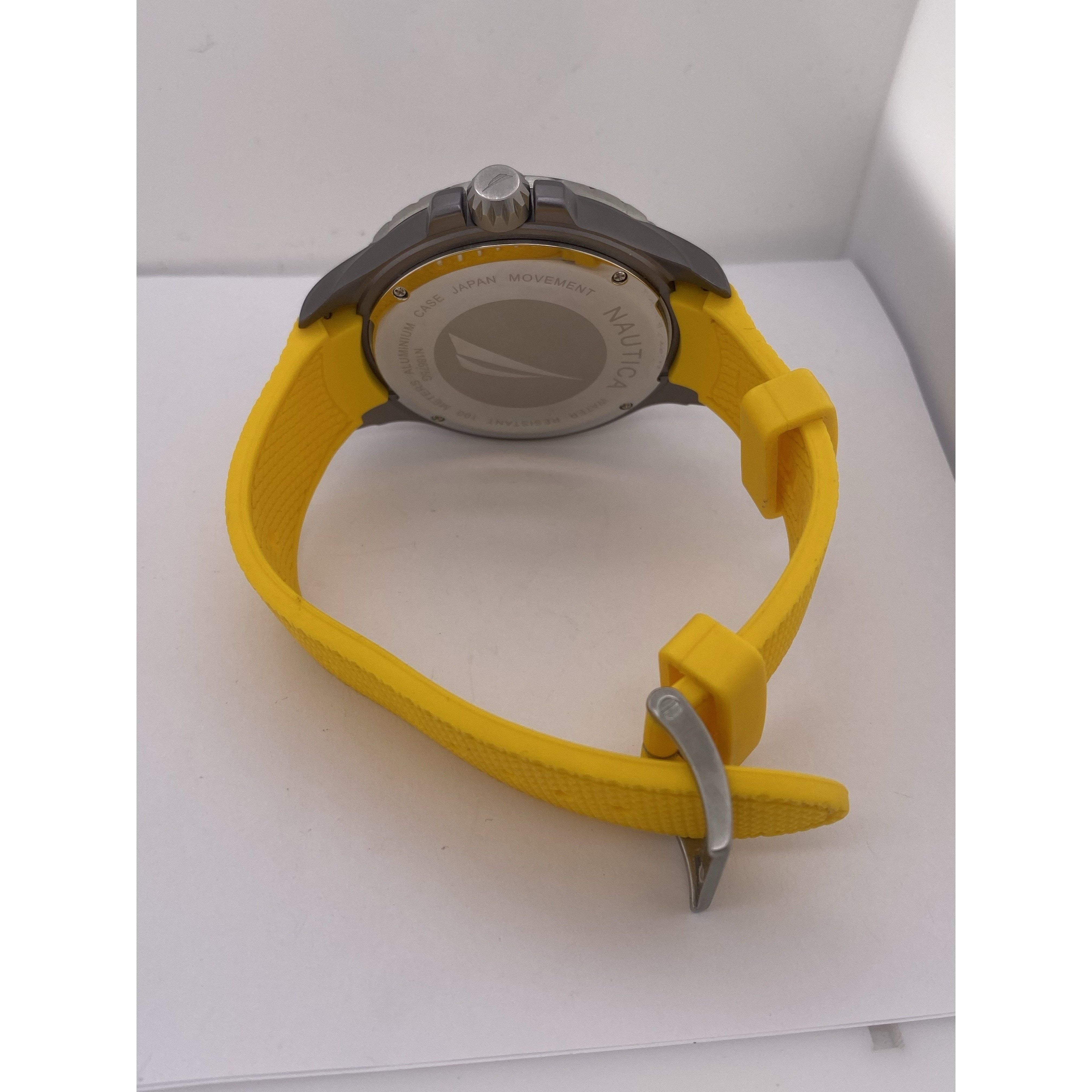 Nautica Gray Dial Aluminum Case Yellow Rubber Strap Watch N18675G
