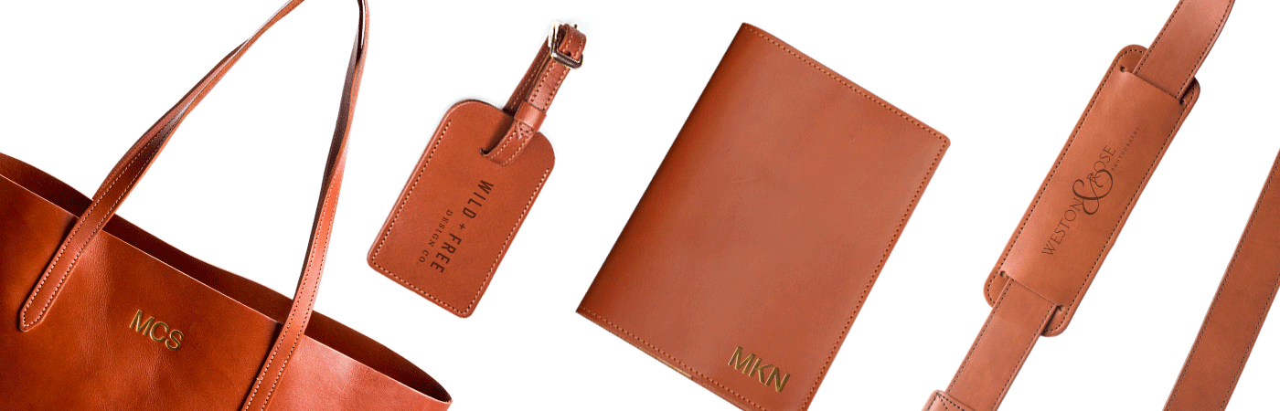 FOTO's genuine leather camera strap the Fotostrap and other leather gifts can be personalized with a monogram, text, gold foil initials or even a business logo. Click below to learn more about the personalization option for each of our products.