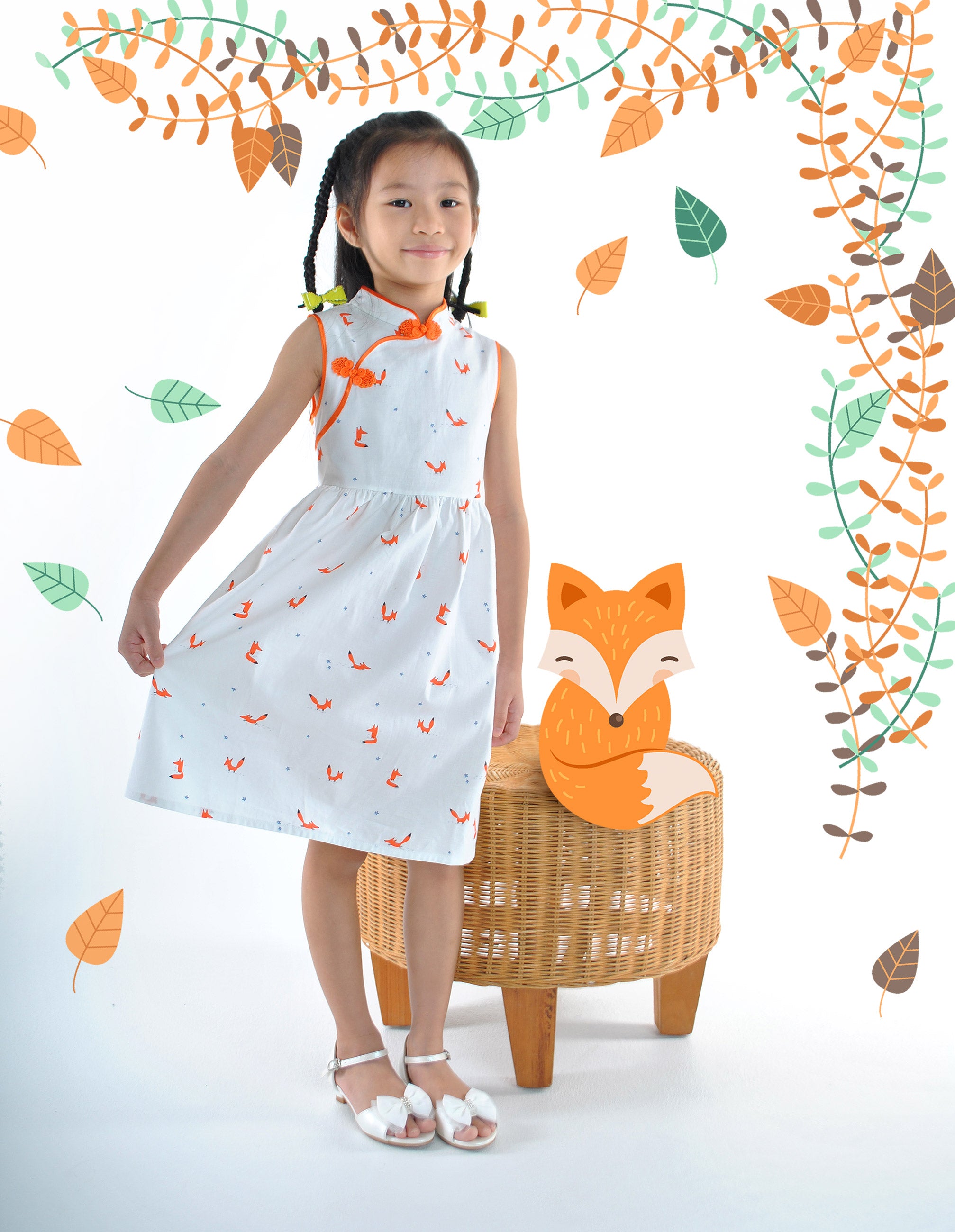 Fortune Foxes in Spring Mandarin Shirt