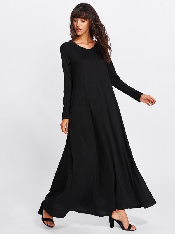 simple long sleeve black dress