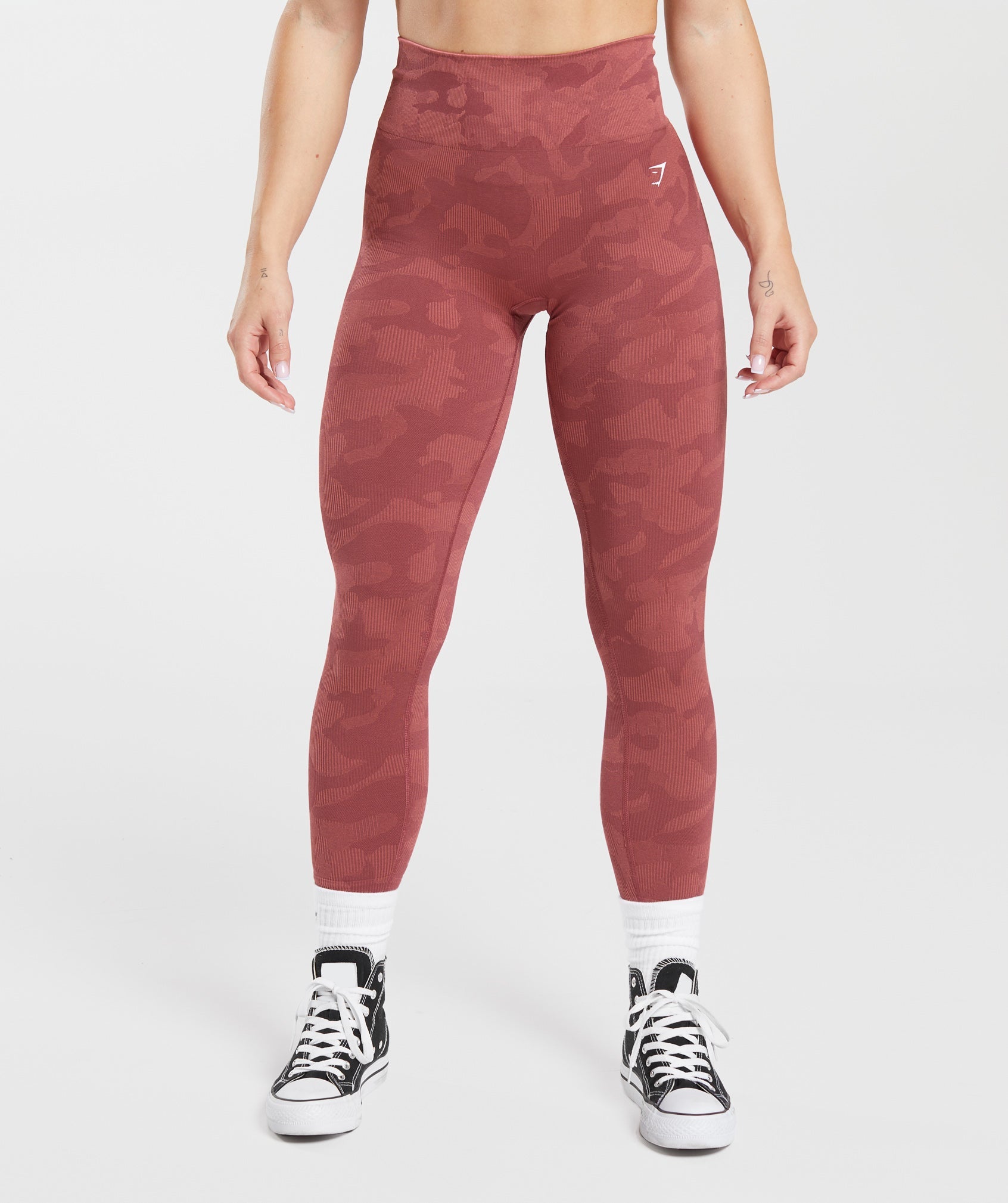 Gymshark Adapt Camo Seamless Ribbed Leggings - Soft Berry/Sunbaked