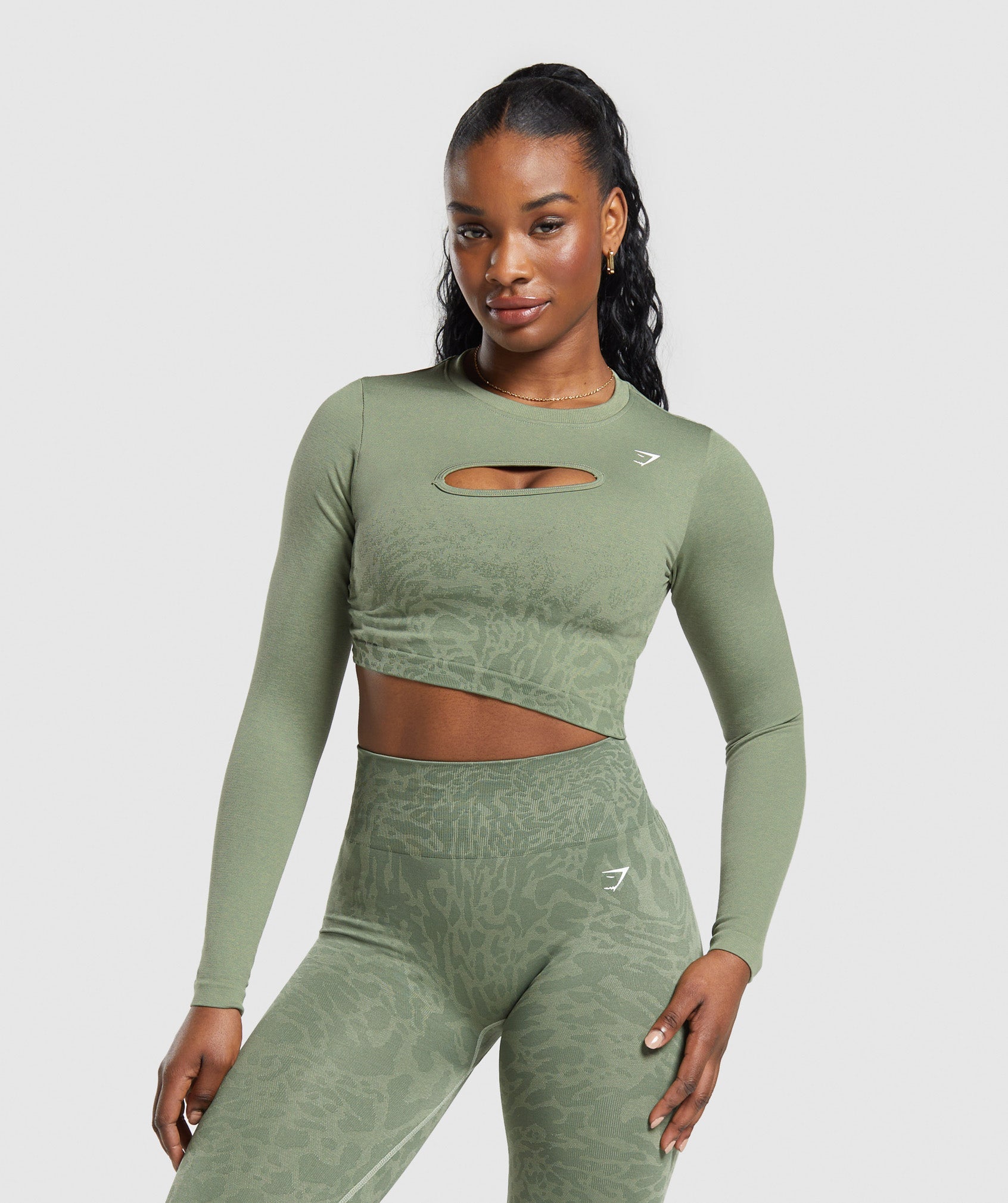 Gymshark Adapt Safari Seamless Faded Long Sleeve Top - Force Green/Faded  Green