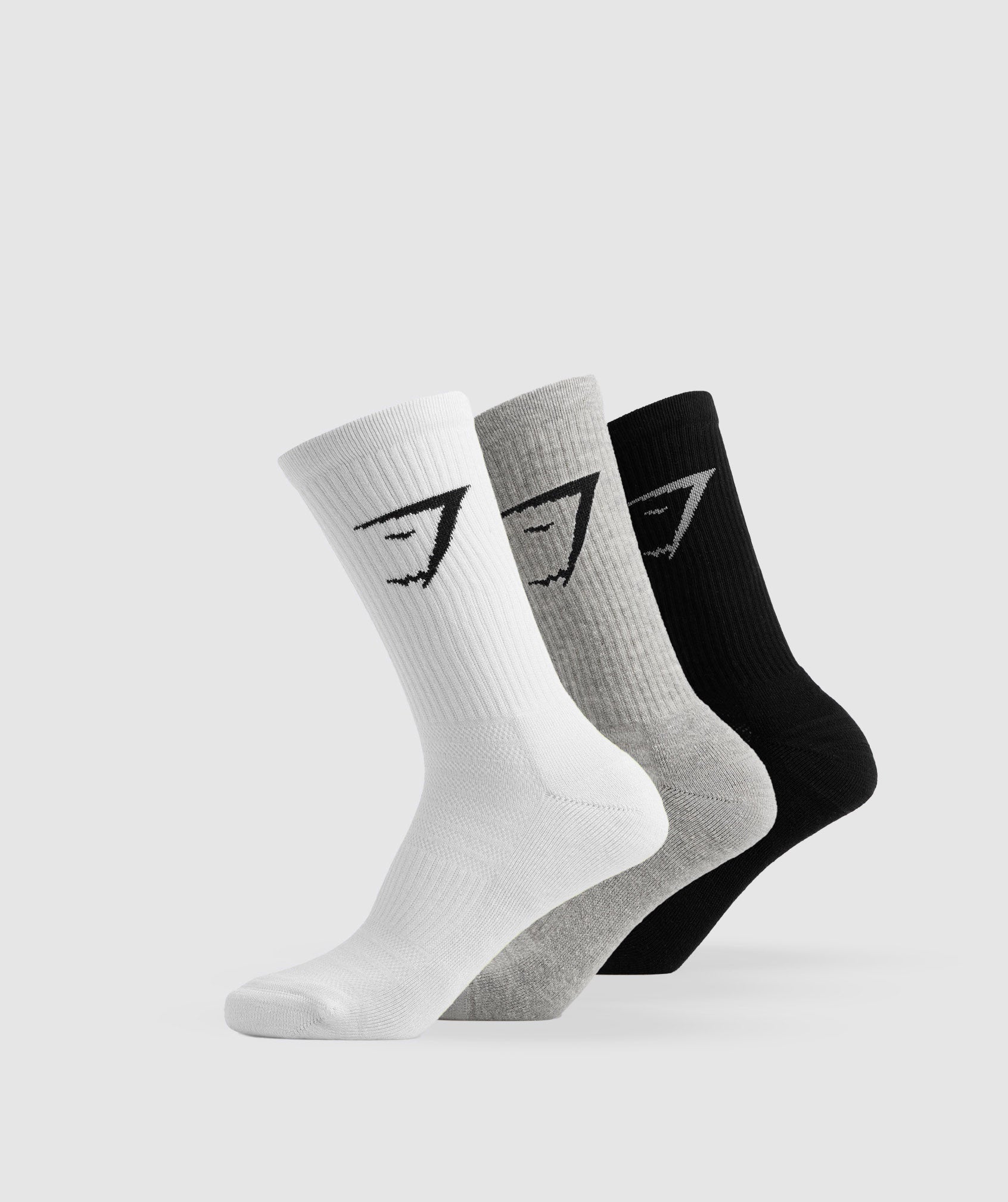 Gymshark Crew Socks 3pk - White/Light Grey Core Marl/Black