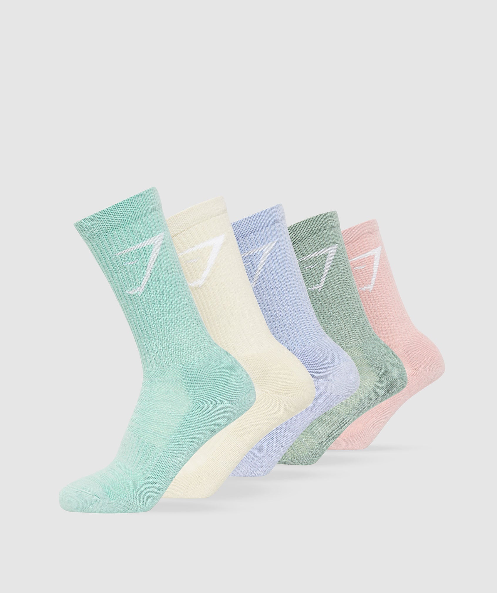 Gymshark Crew Socks 5pk - White/Pink/Green/Lilac/Green