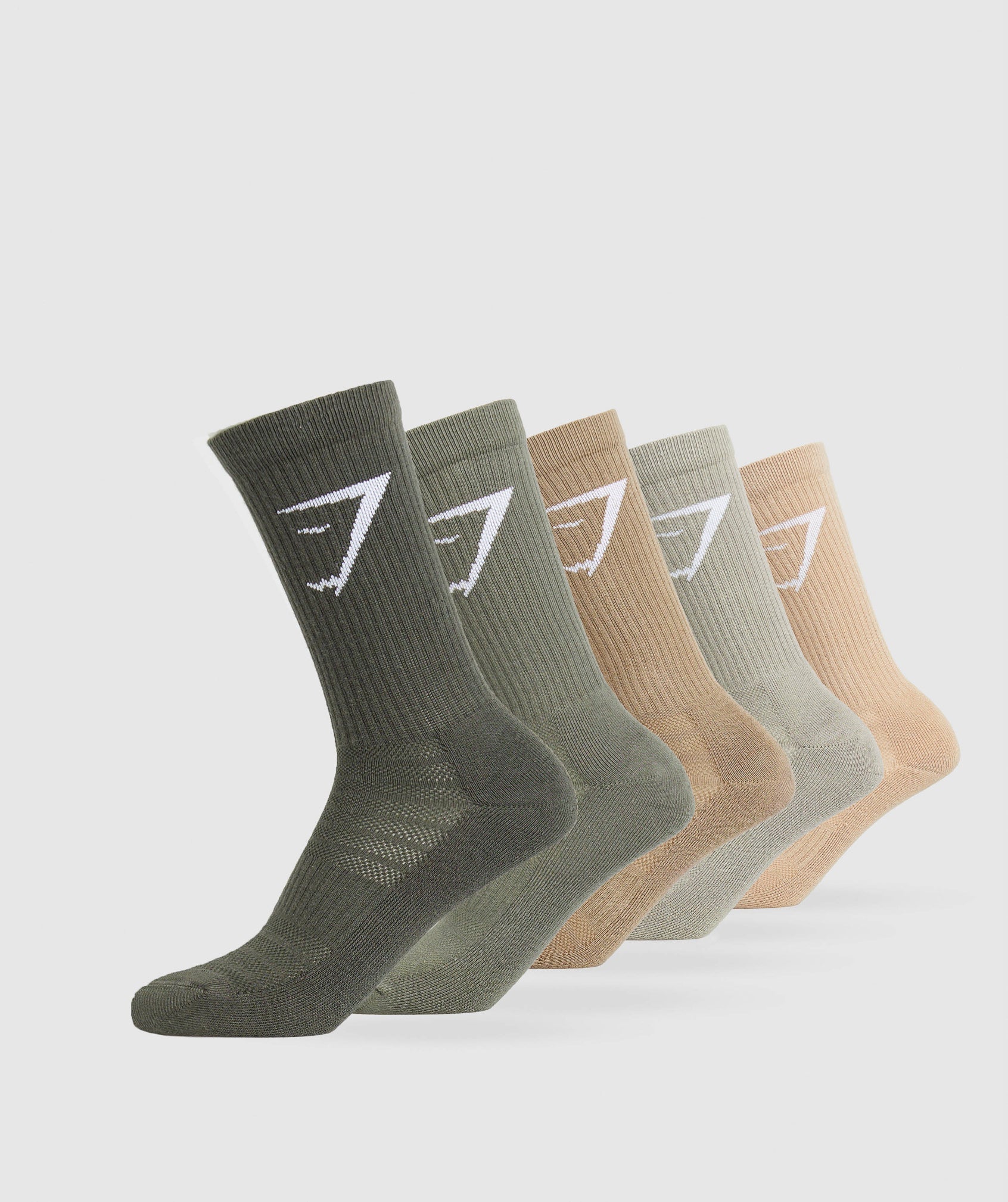 Gymshark Crew Socks 5pk - Vanilla Beige/Chalk Green/Troop Green/Base  Green/Strength Green