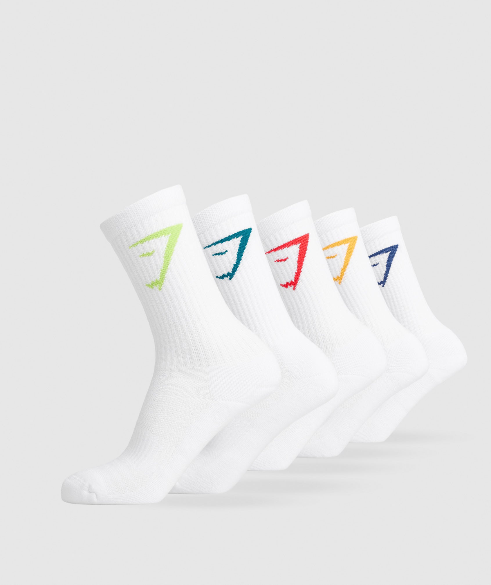 Gymshark Crew Socks 5pk - Yellow/Blue/Zesty Red/Green/Seafoam Blue