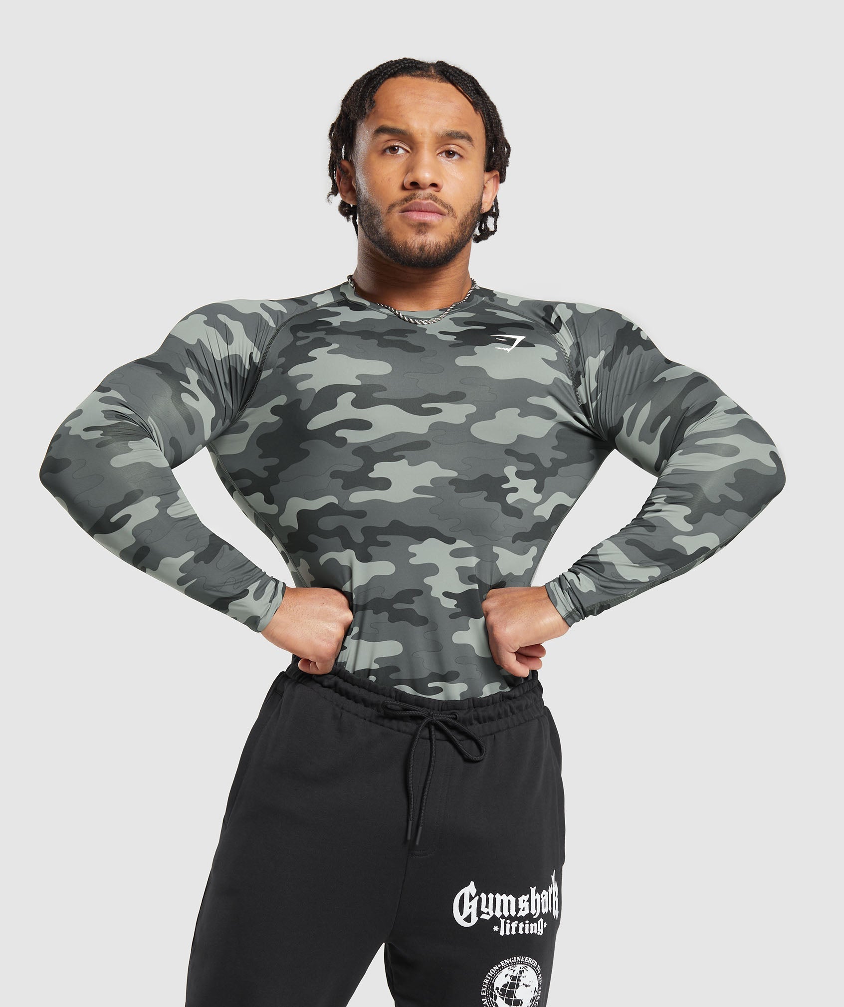 Gymshark Element Baselayer Long Sleeve Top - Grey Print