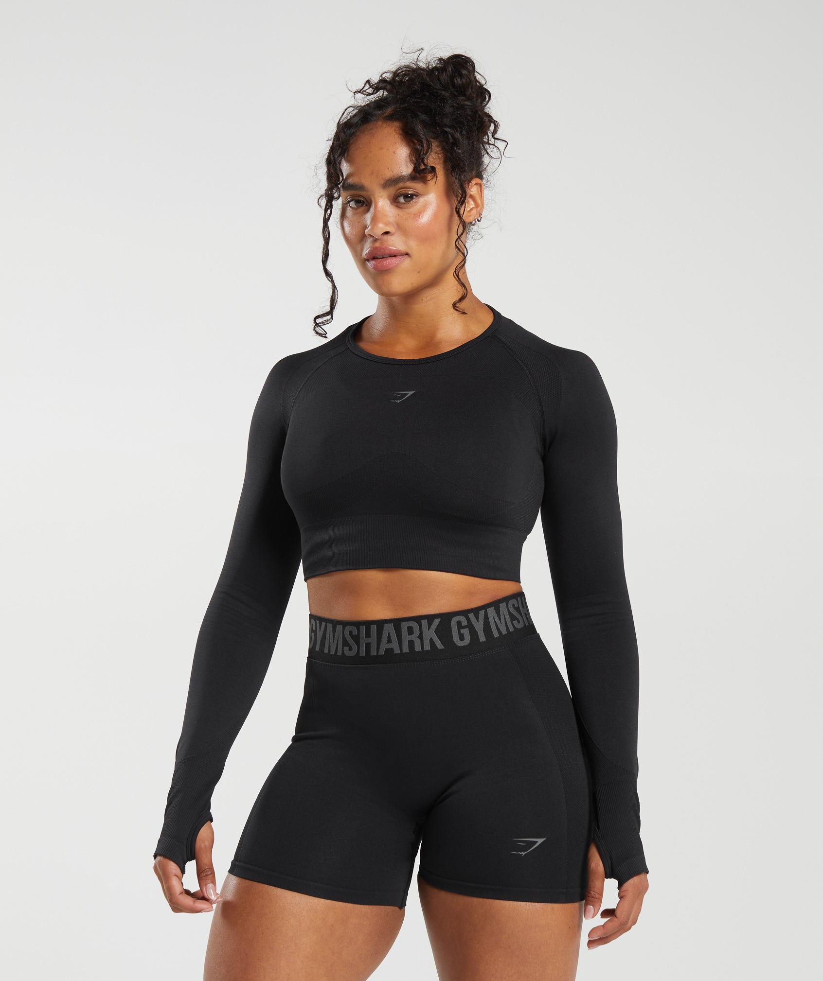 Shape Black Branded Long Sleeve Gym Crop Top