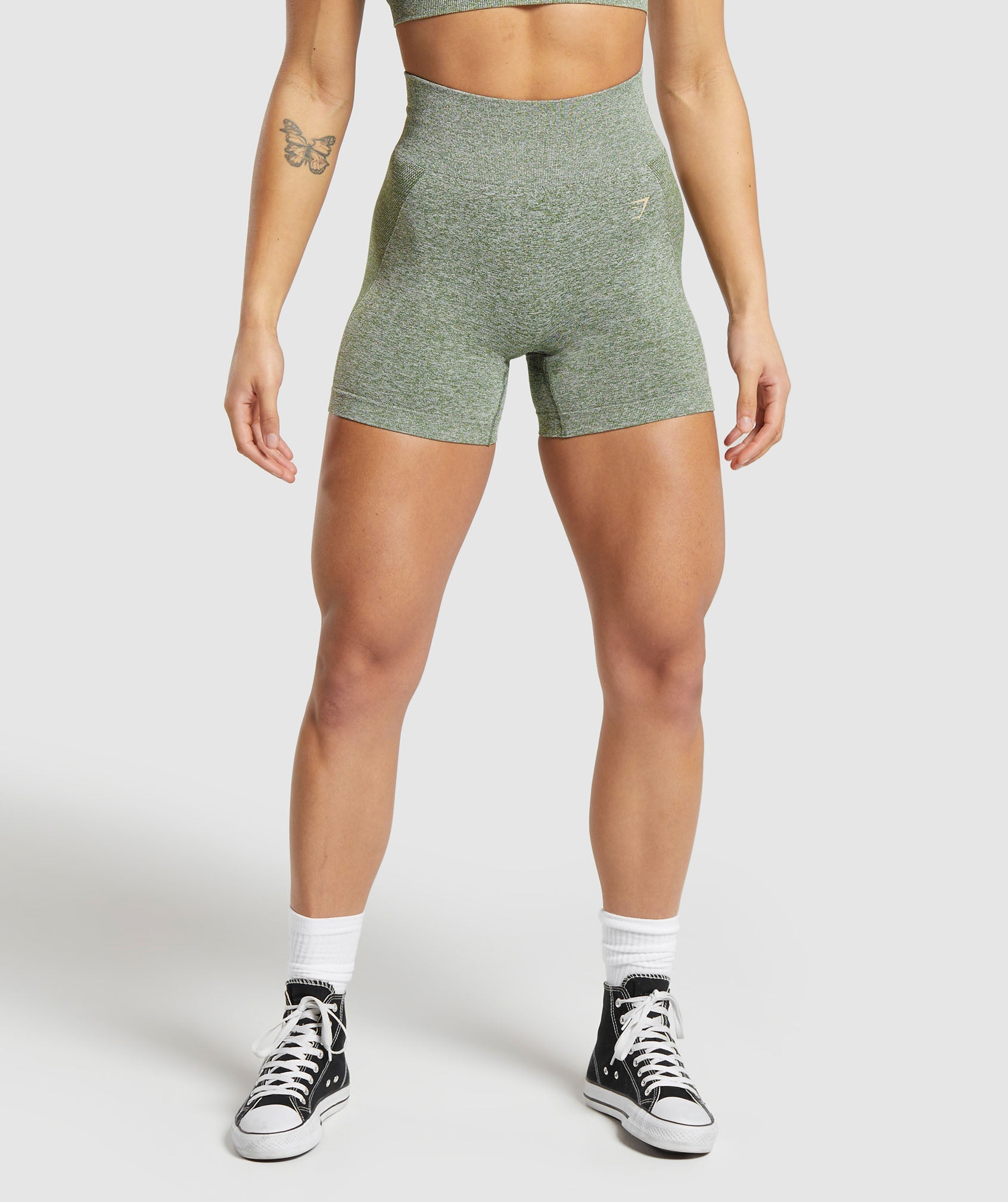 Gymshark Flex Long Sleeve Crop Top - Force Green/Vanilla Beige