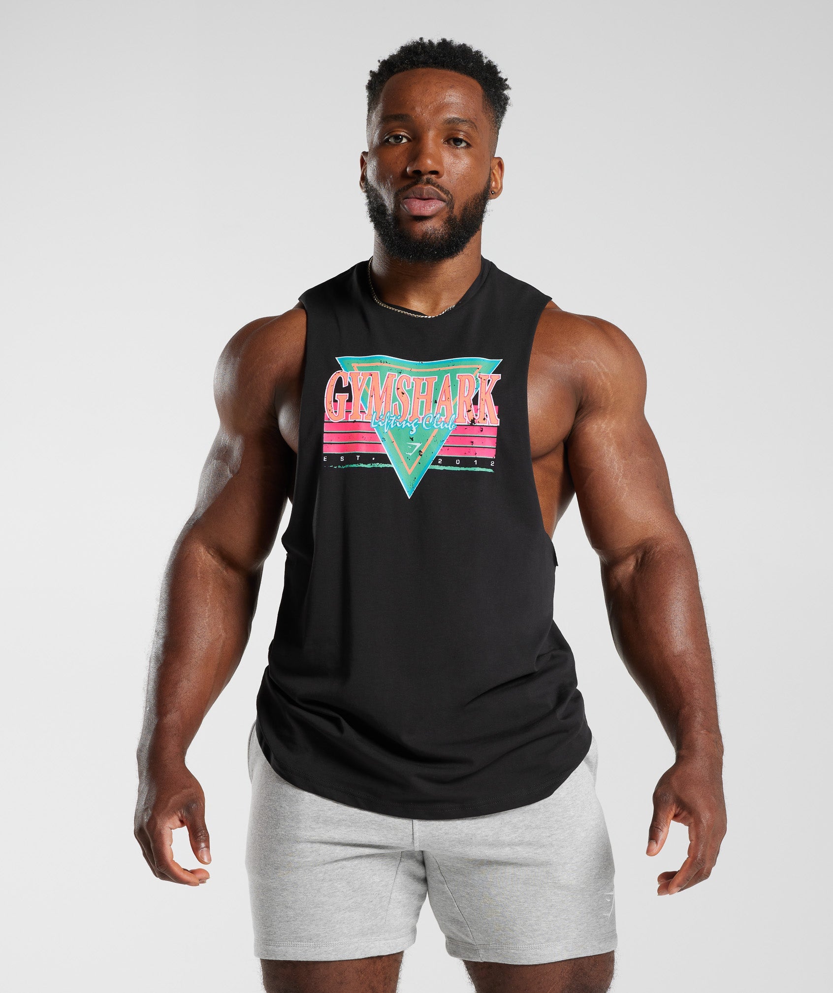 Gymshark Retrowave Drop Arm Tank - Light Grey Core Marl