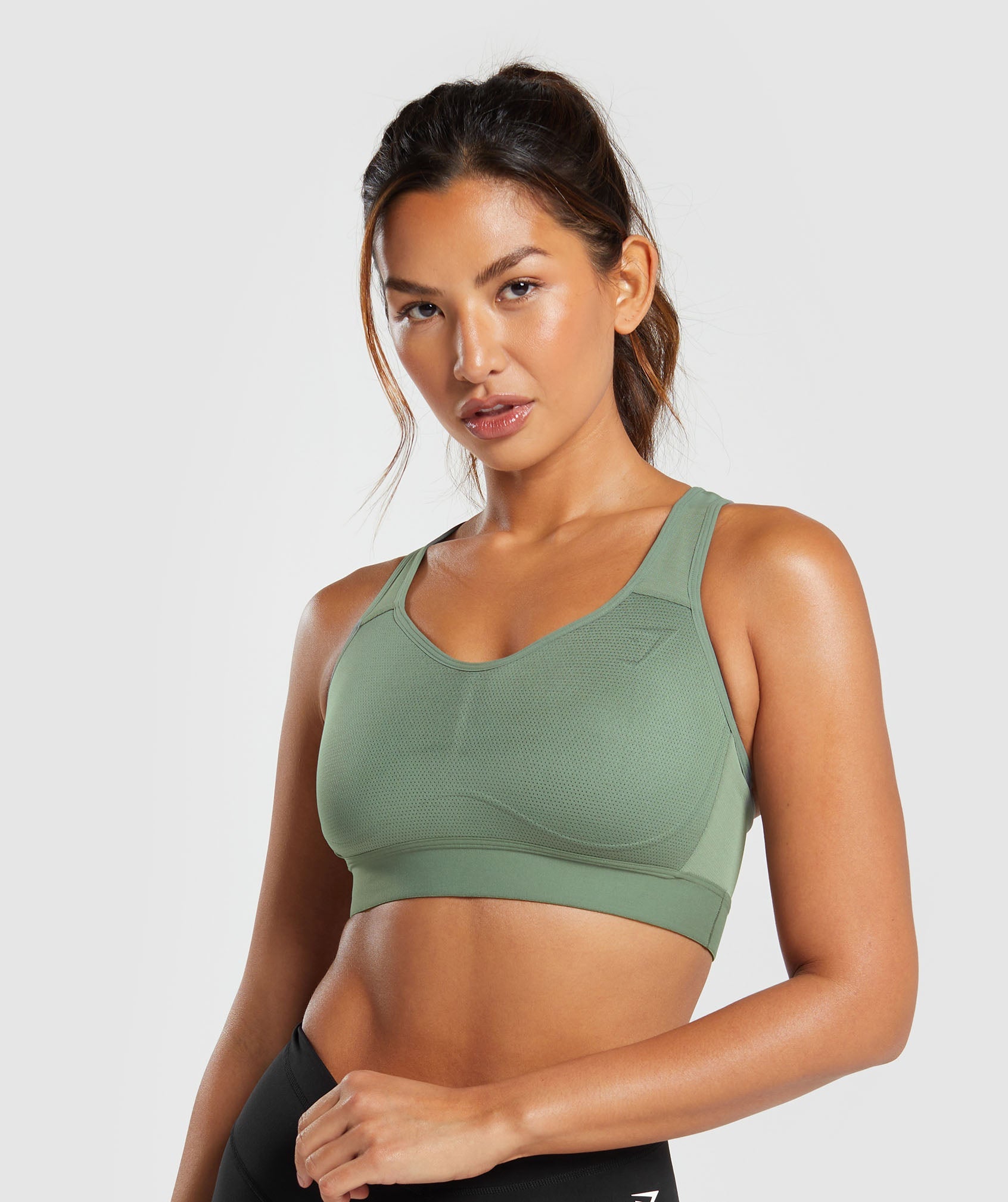 Gymshark High Neck High Support Sports Bra - Iguana Green