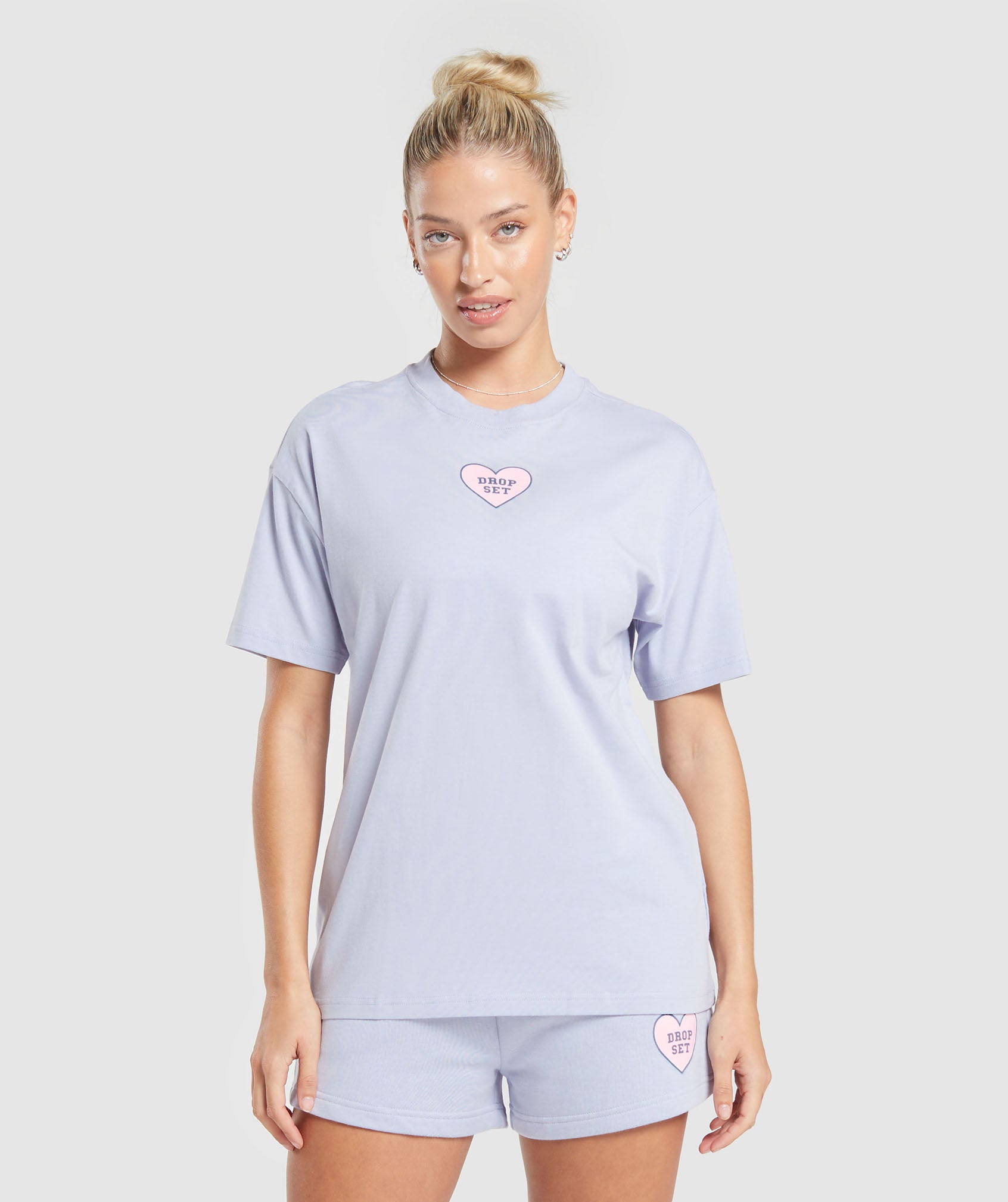 Gymshark Love Hearts Oversized T-Shirt - Silver Lilac