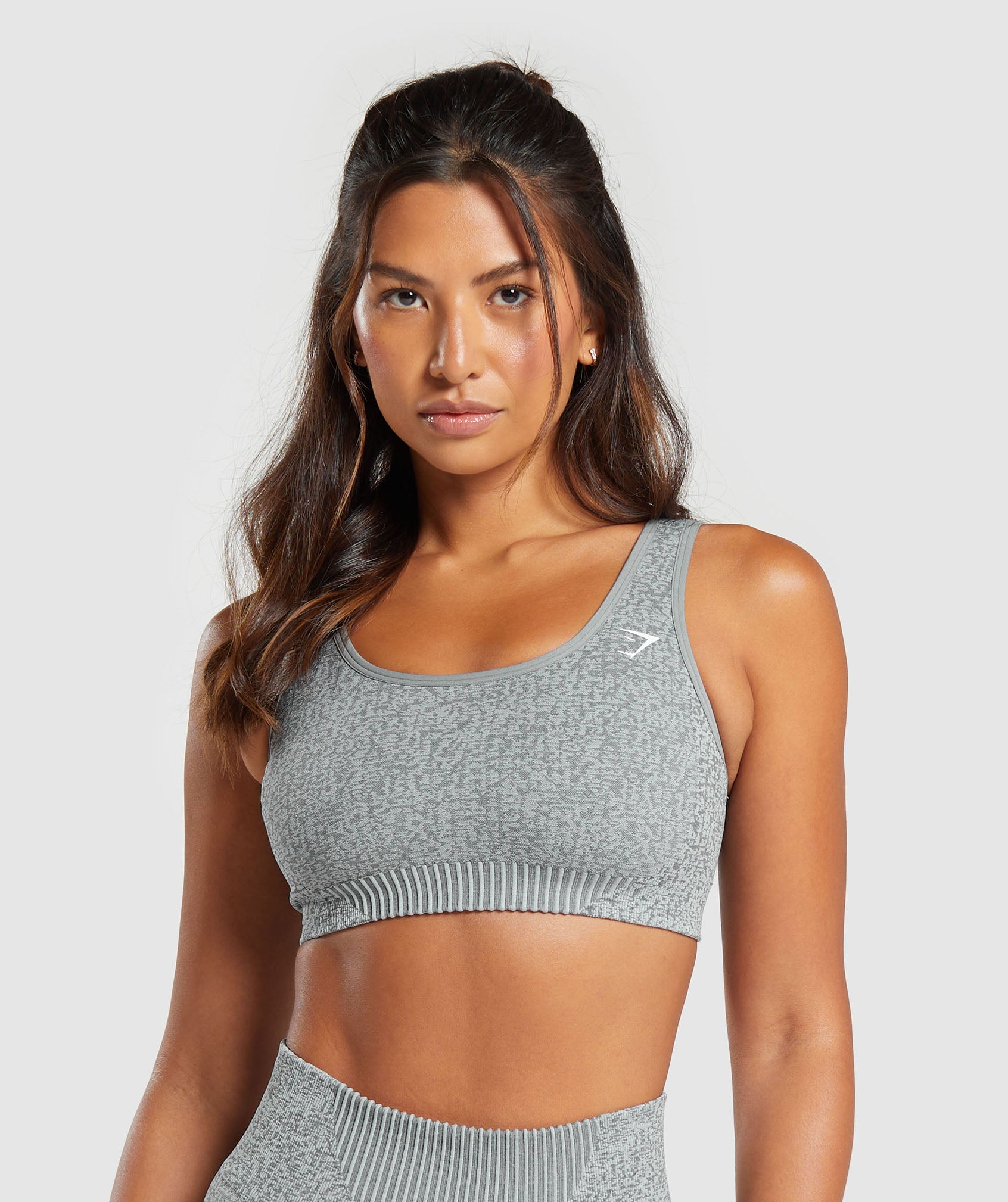ZELLA Gray Pulse Seamless Knit Padded Scoop-Neck Perforated Sports Bra LARGE  L