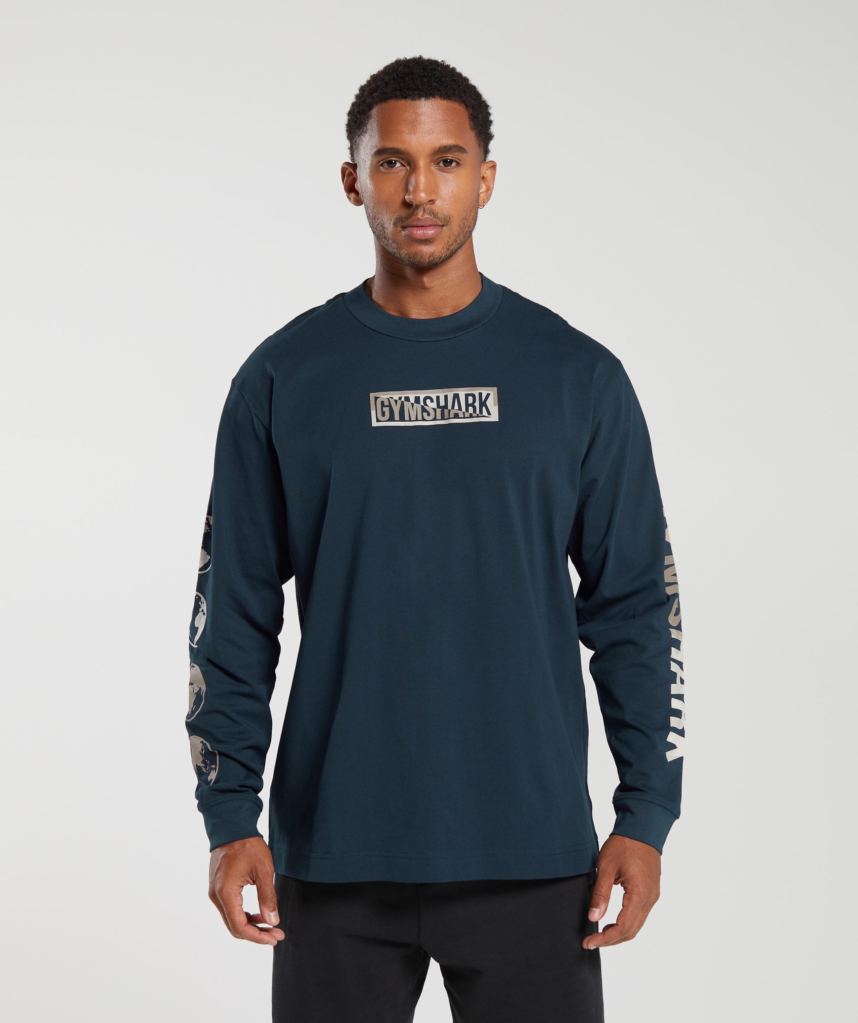 Gymshark Global Graphic Long Sleeve T-Shirt - Navy