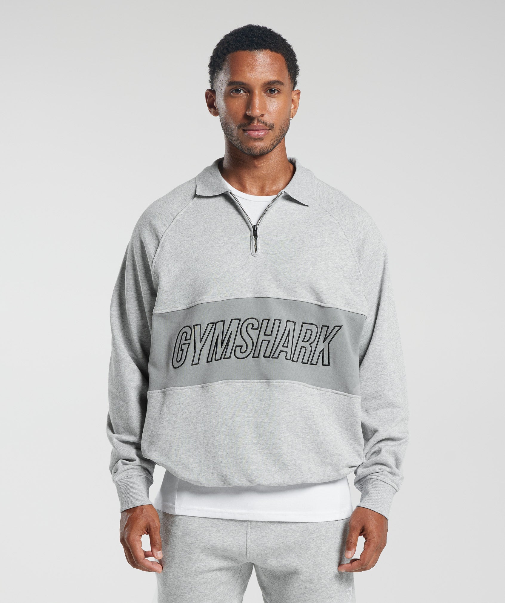 Gymshark Lifting Essentials Graphic Oversized Sweatshirt - Light Grey Core  Marl