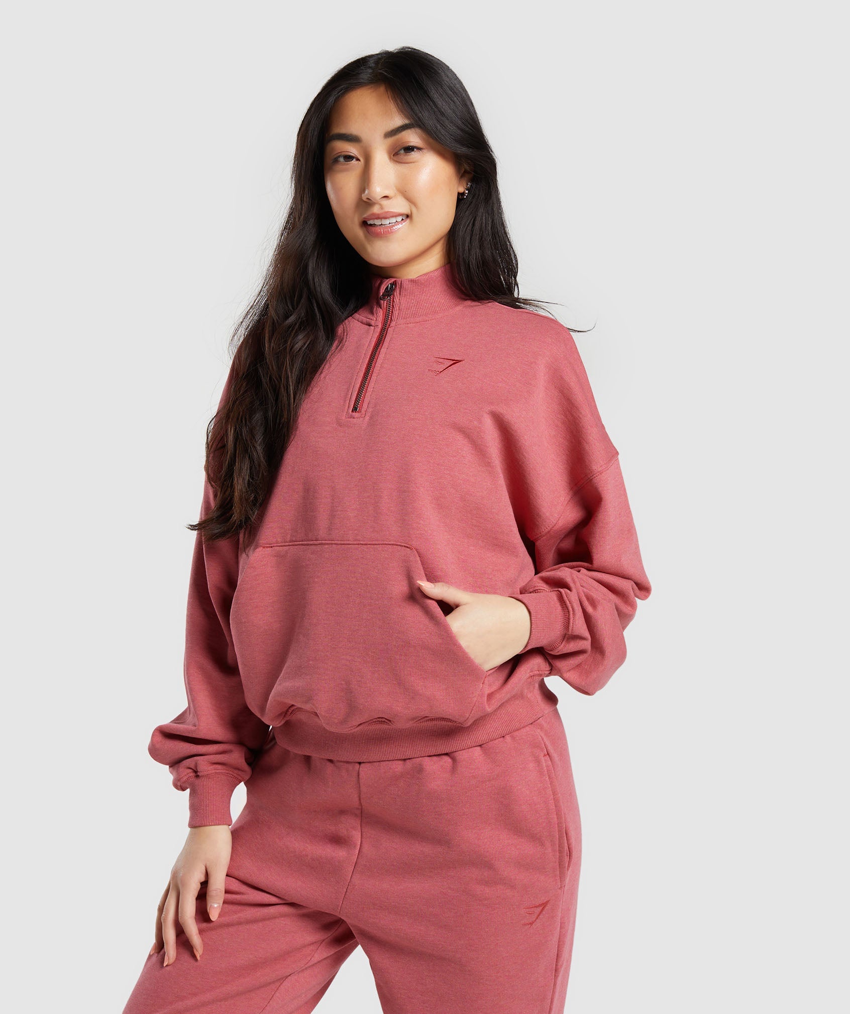 Pink 1/2 Zip Pullover Sweatshirt - Athletic apparel