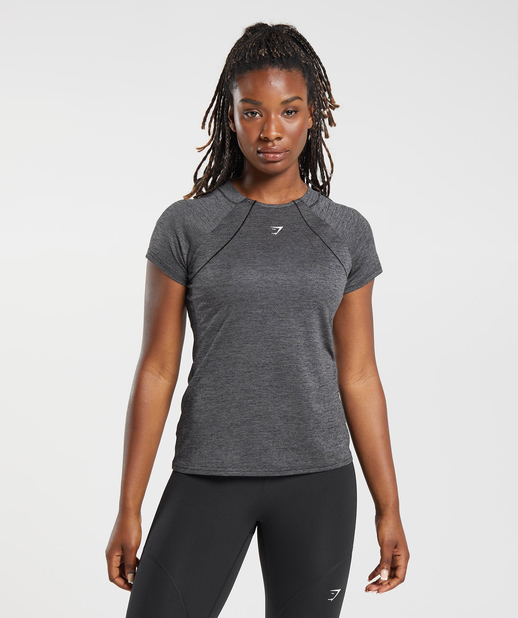 Gymshark Running T-Shirt - Black/Silhouette Grey Marl