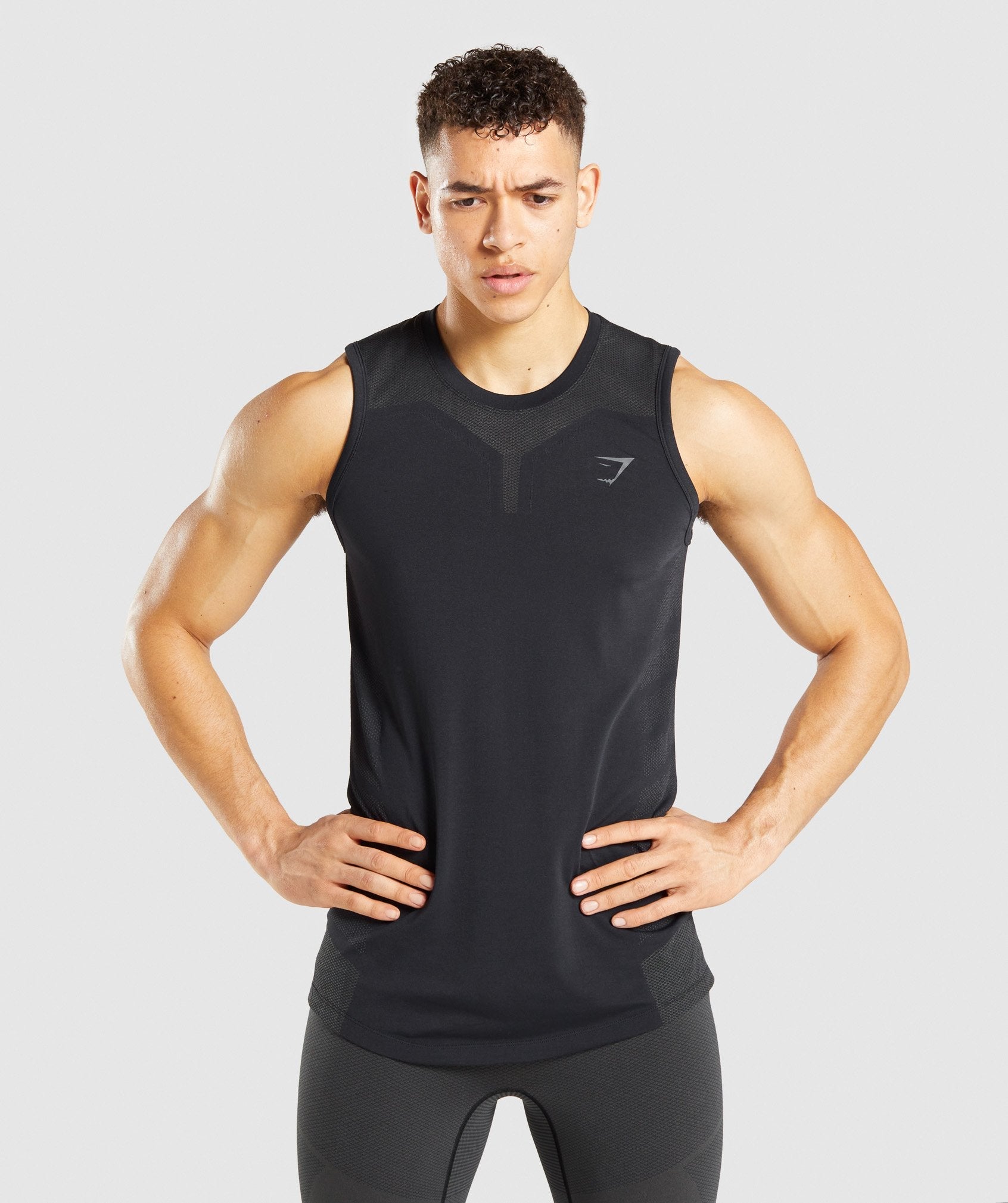 Gymshark Tank Men Medium Black Training Exercise Logo Crew Neck