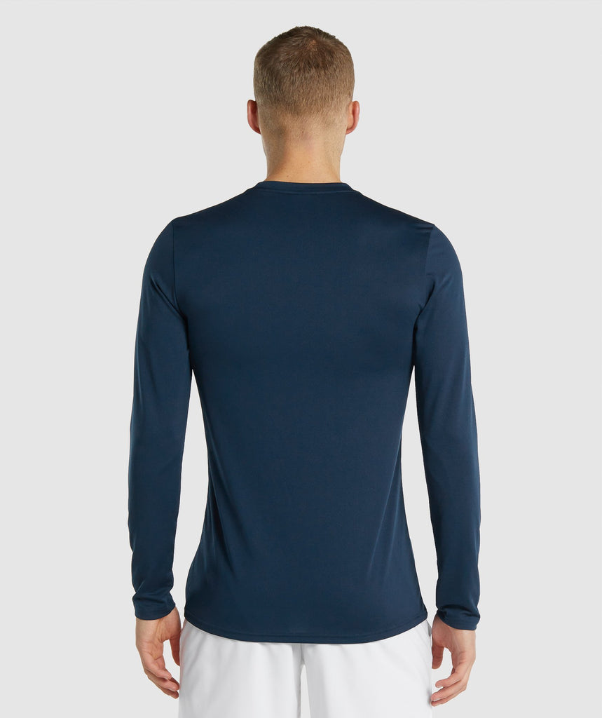 navy and white long sleeve t shirt
