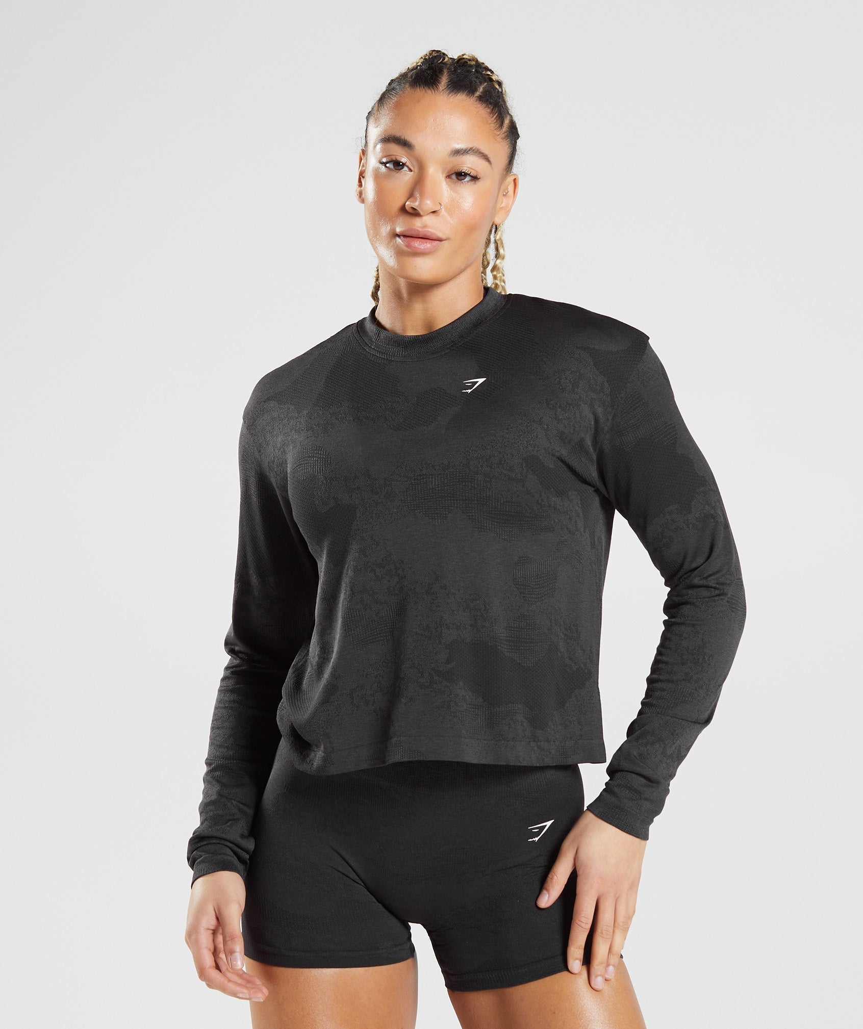 Gymshark Adapt Camo Seamless Long Sleeve Top - Lava, Black