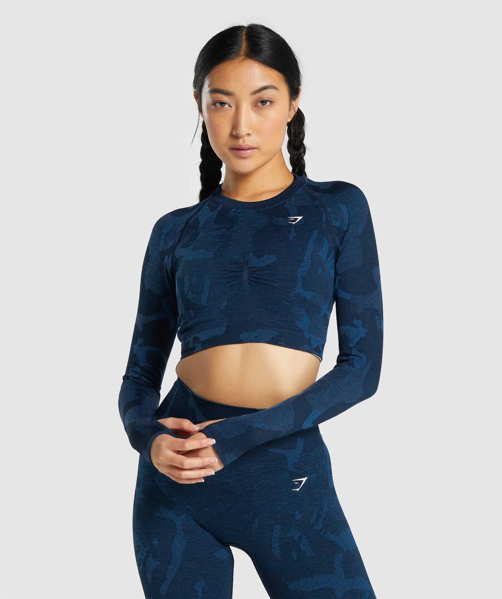 Gymshark Adapt Camo Seamless Long Sleeve Crop Top - Savanna