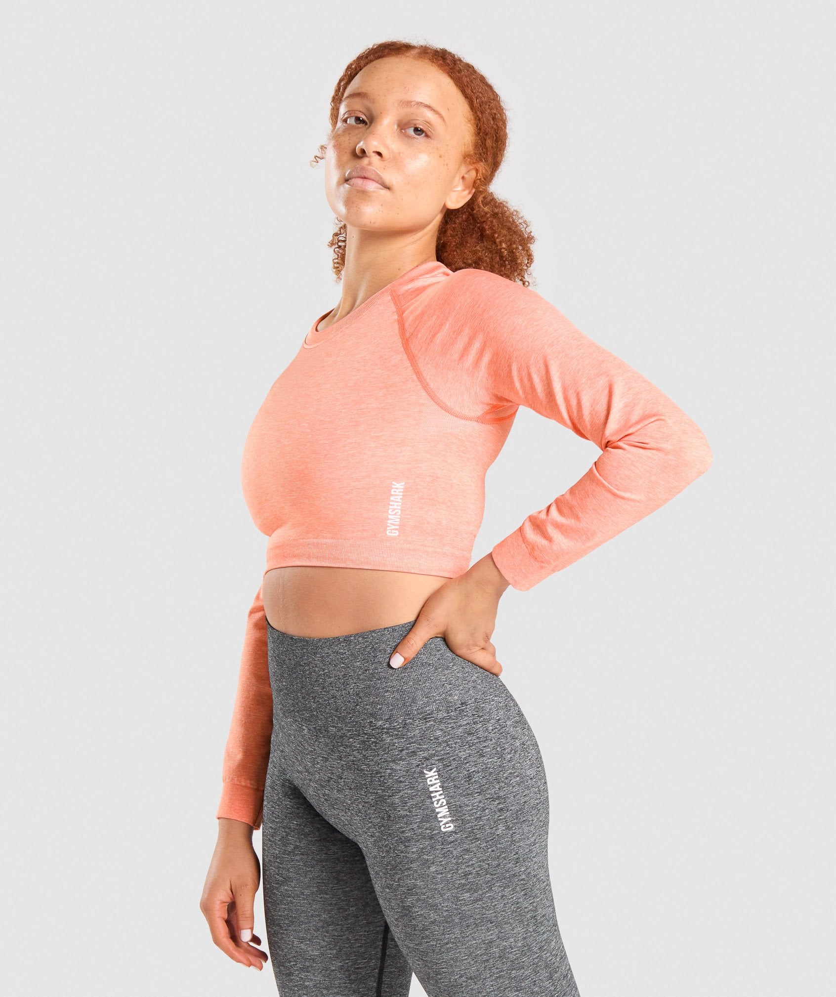 Gymshark Adapt Marl Seamless Long Sleeve Crop Top - VLT, Pepper Red/Zesty  Orange