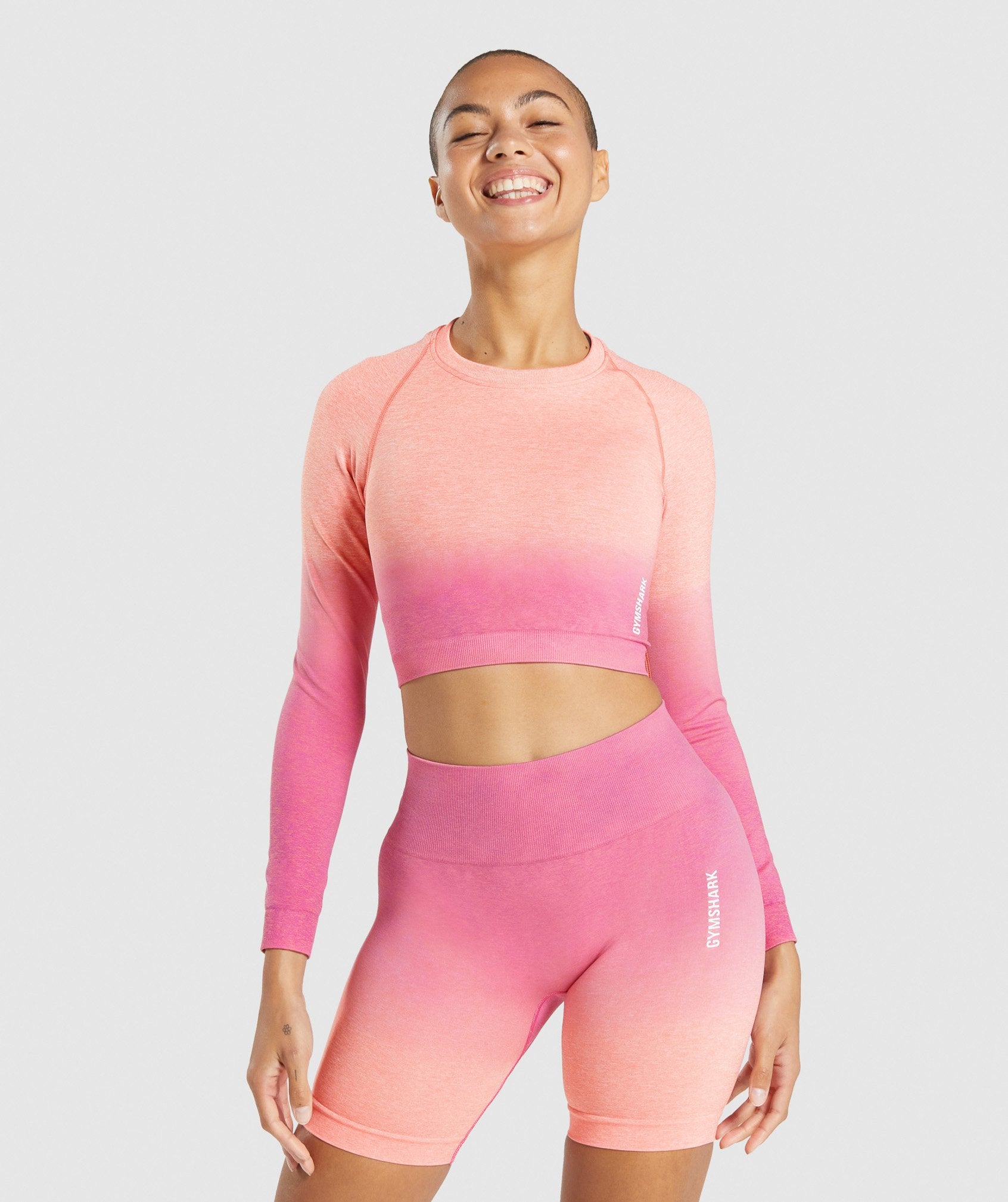 Gymshark Ombre Seamless Peach Coral Leggings and or Crop Top New