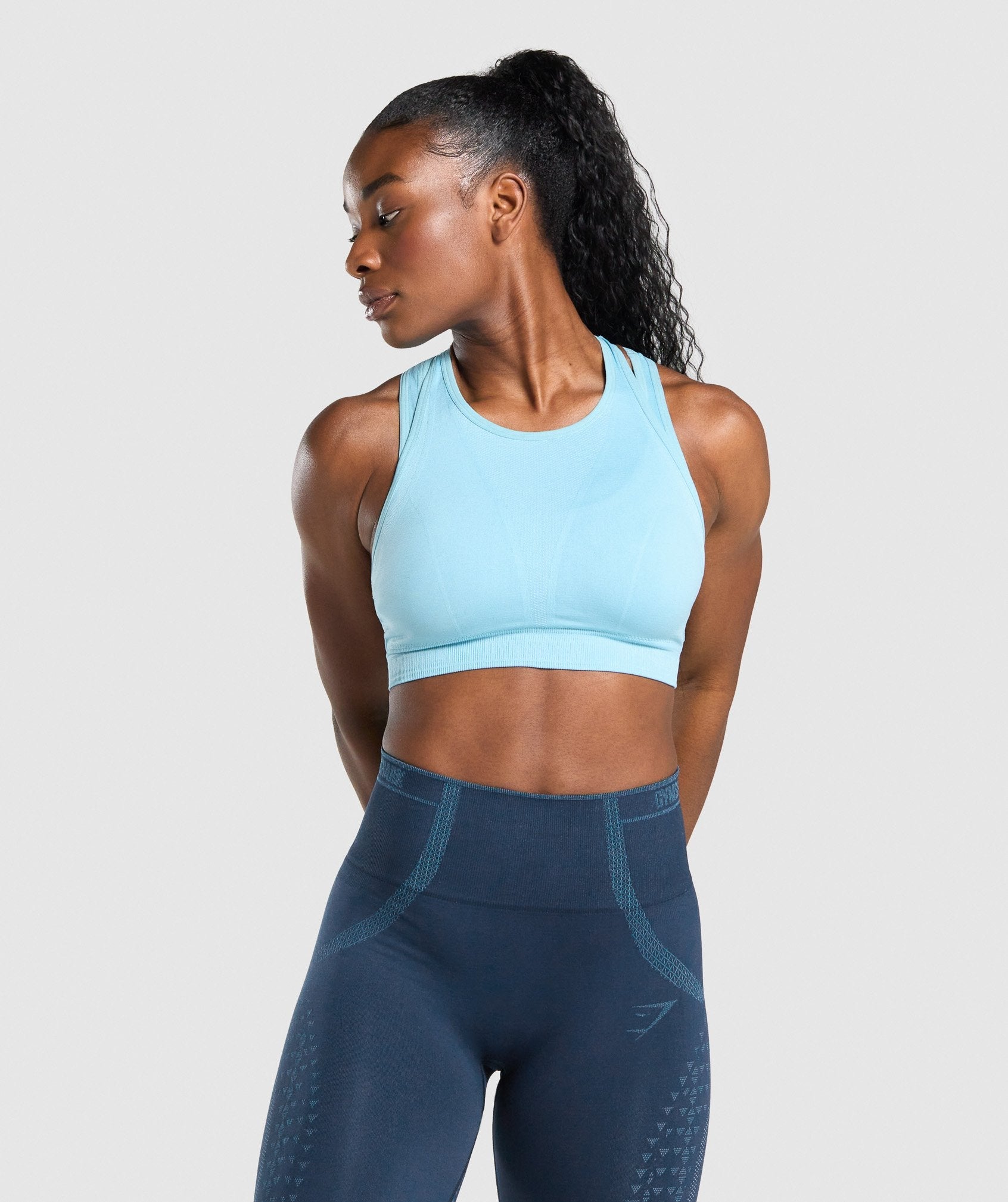 HIIT ribbed bra and leggings in light blue