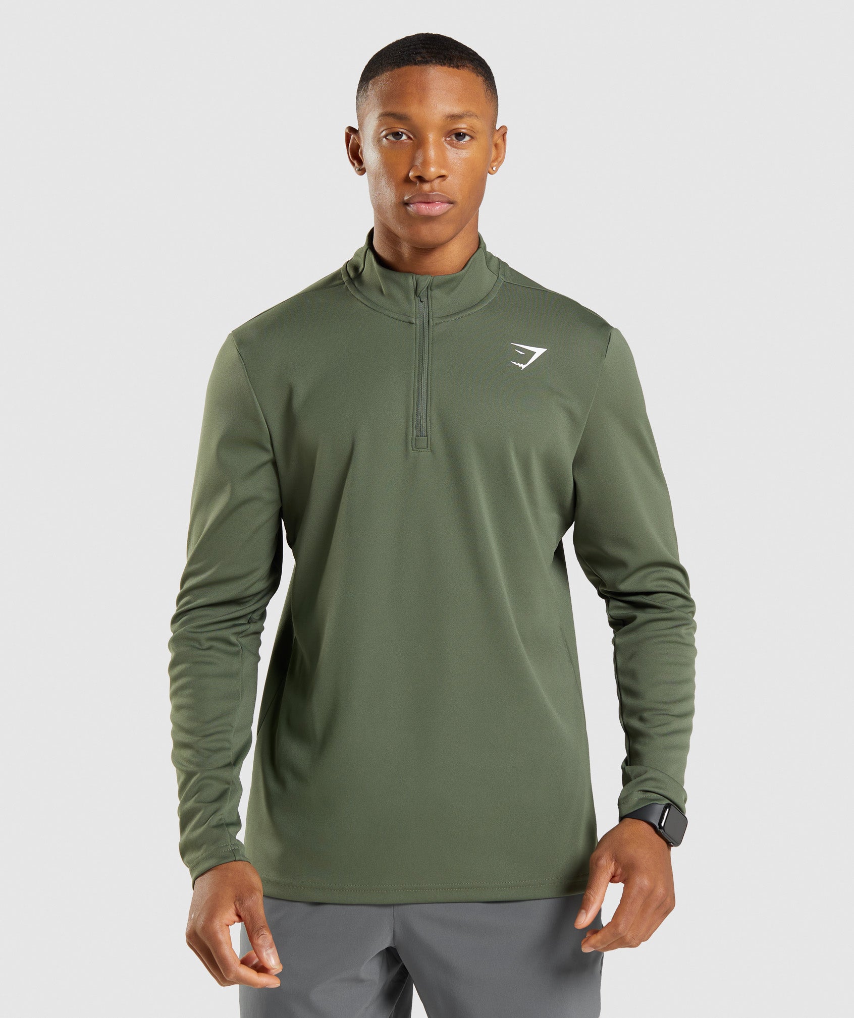 Gymshark Thermal Fleece 1/4 Zip Pullover - Winter Olive/Light Sage