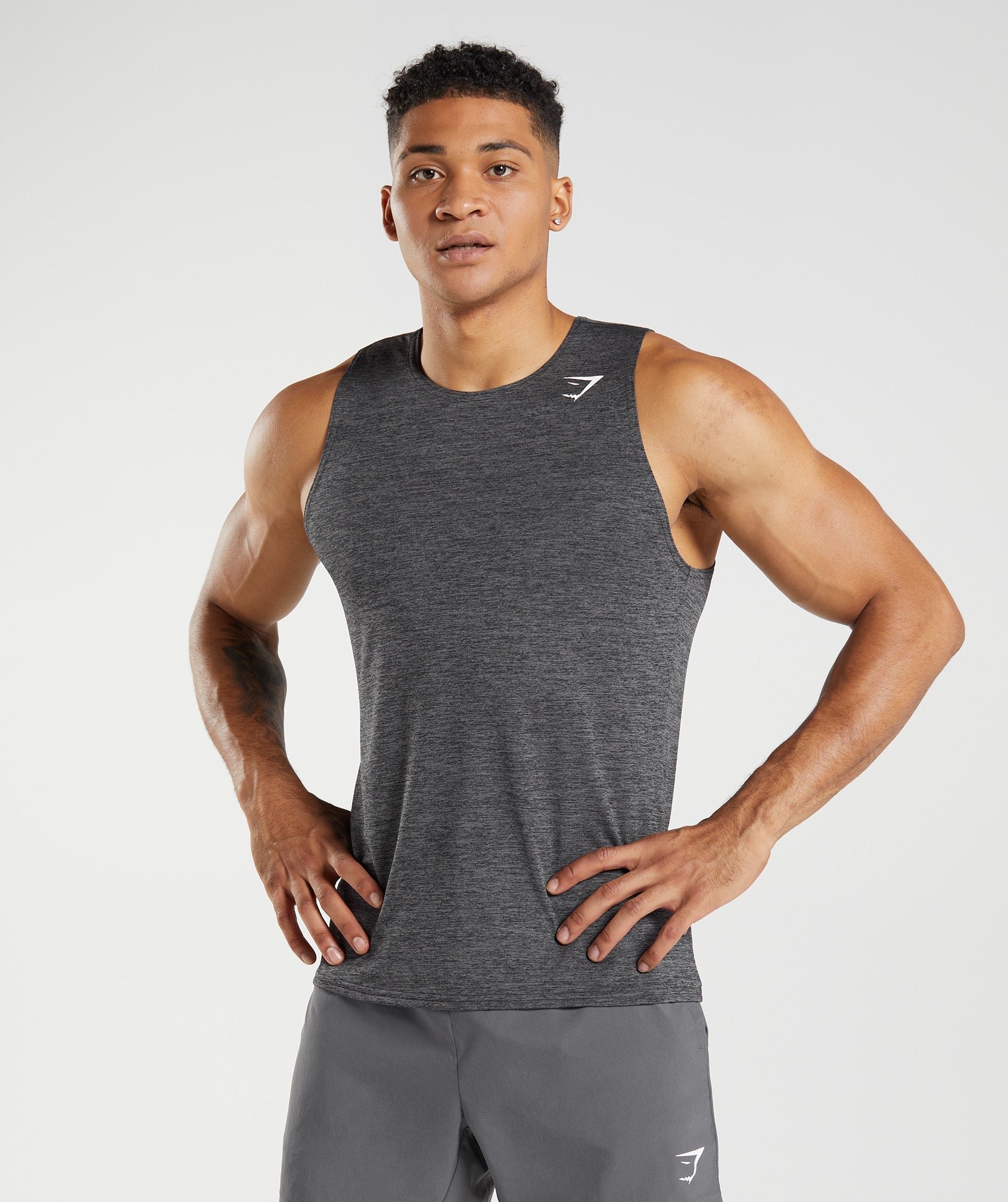 Gymshark Arrival Slim Marl Tank - Black/Silhouette Grey Marl