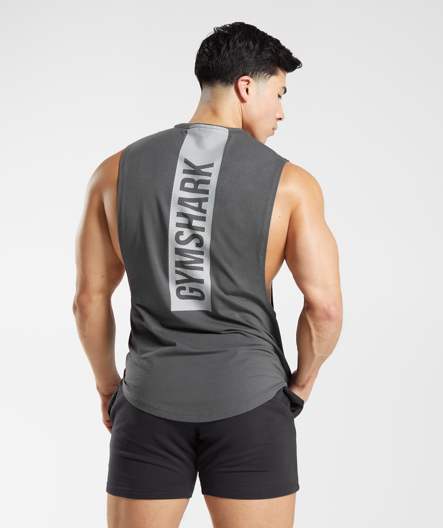 Gymshark React Drop Arm Sleeveless Training Tank Shirt Grey White Men's  Size XL