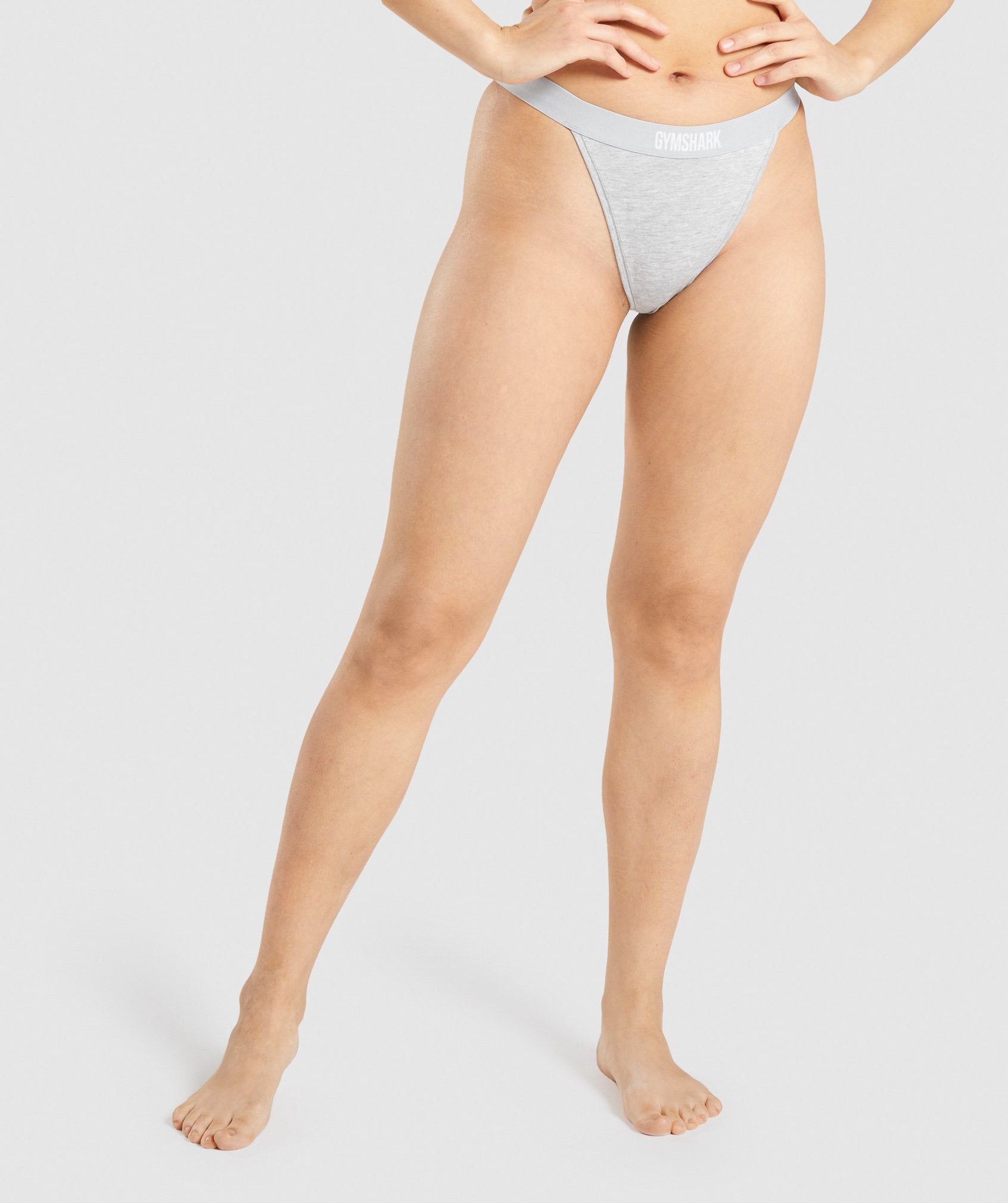 Gymshark Cotton High Rise Thong - Light Grey Marl