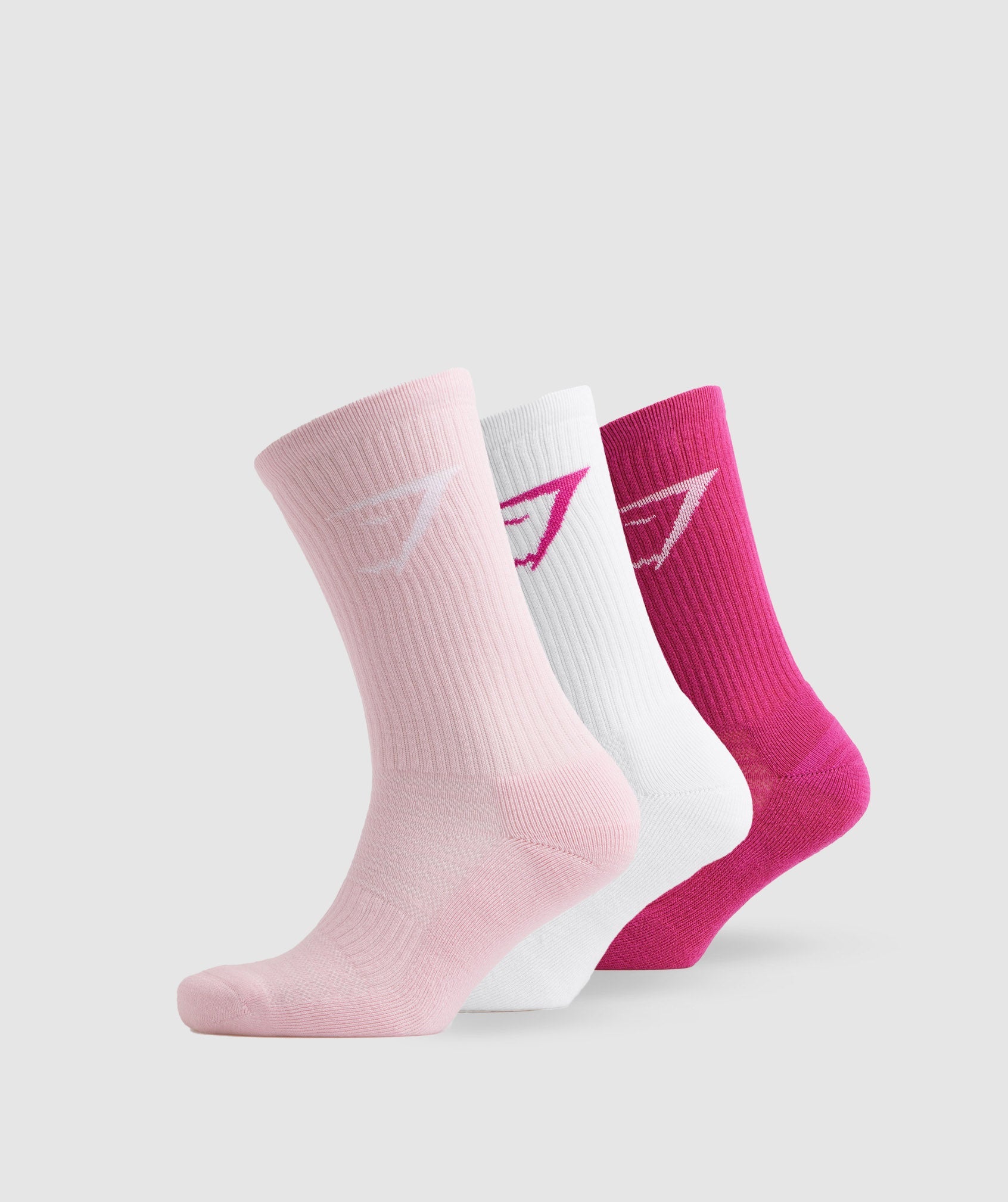 Gymshark Crew Socks 3pk - Magenta Pink/White/Sweet Pink