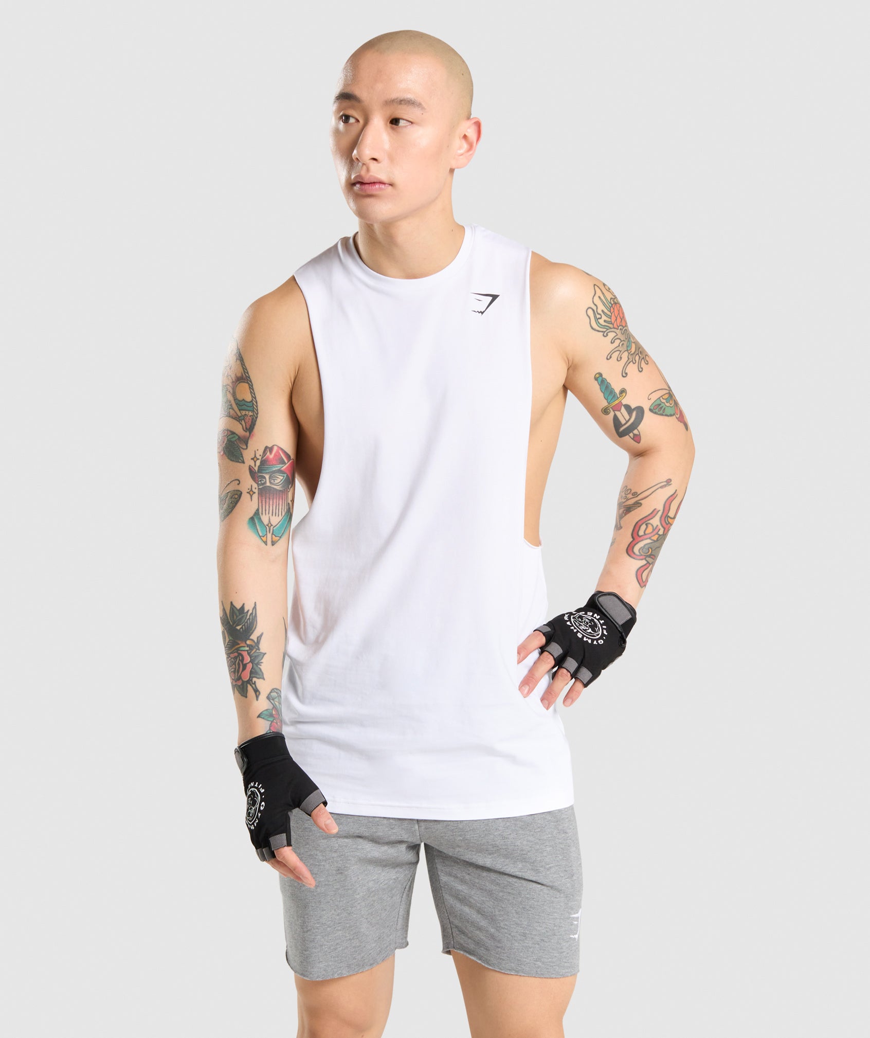 HIIT drop armhole tank top in white with contrast logo