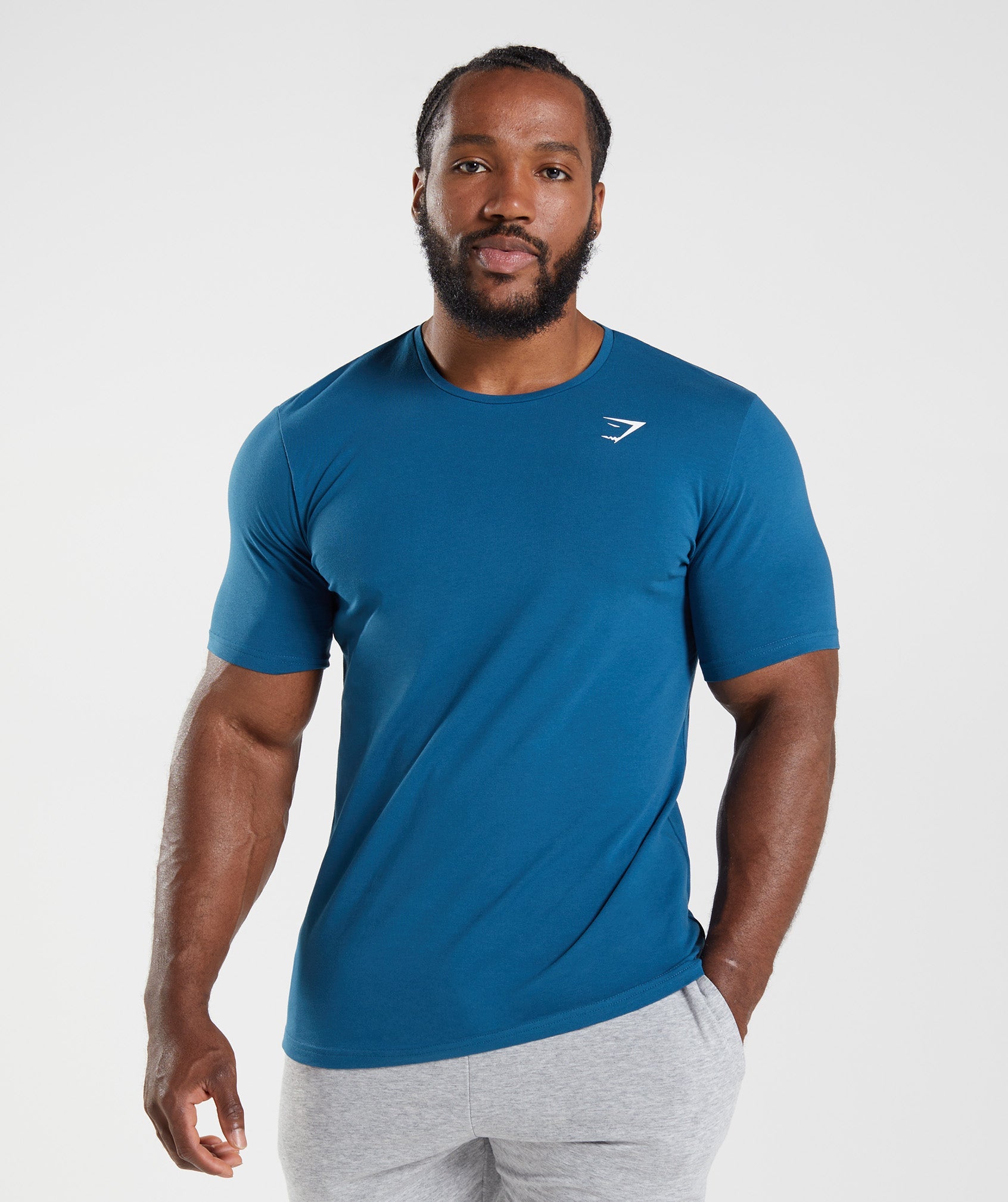 Gymshark Blue White Logo Front Short Sleeve T-Shirt Men's Size Large L