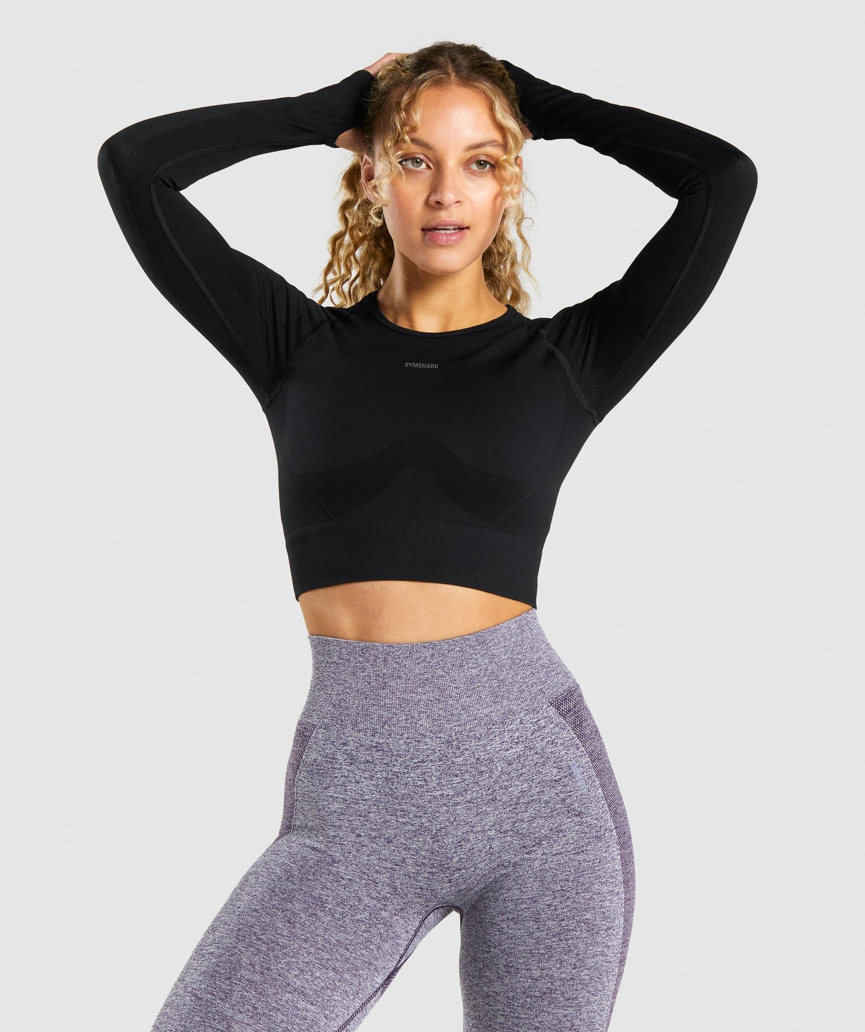 HIIT seamless long sleeve crop top in textured charcoal