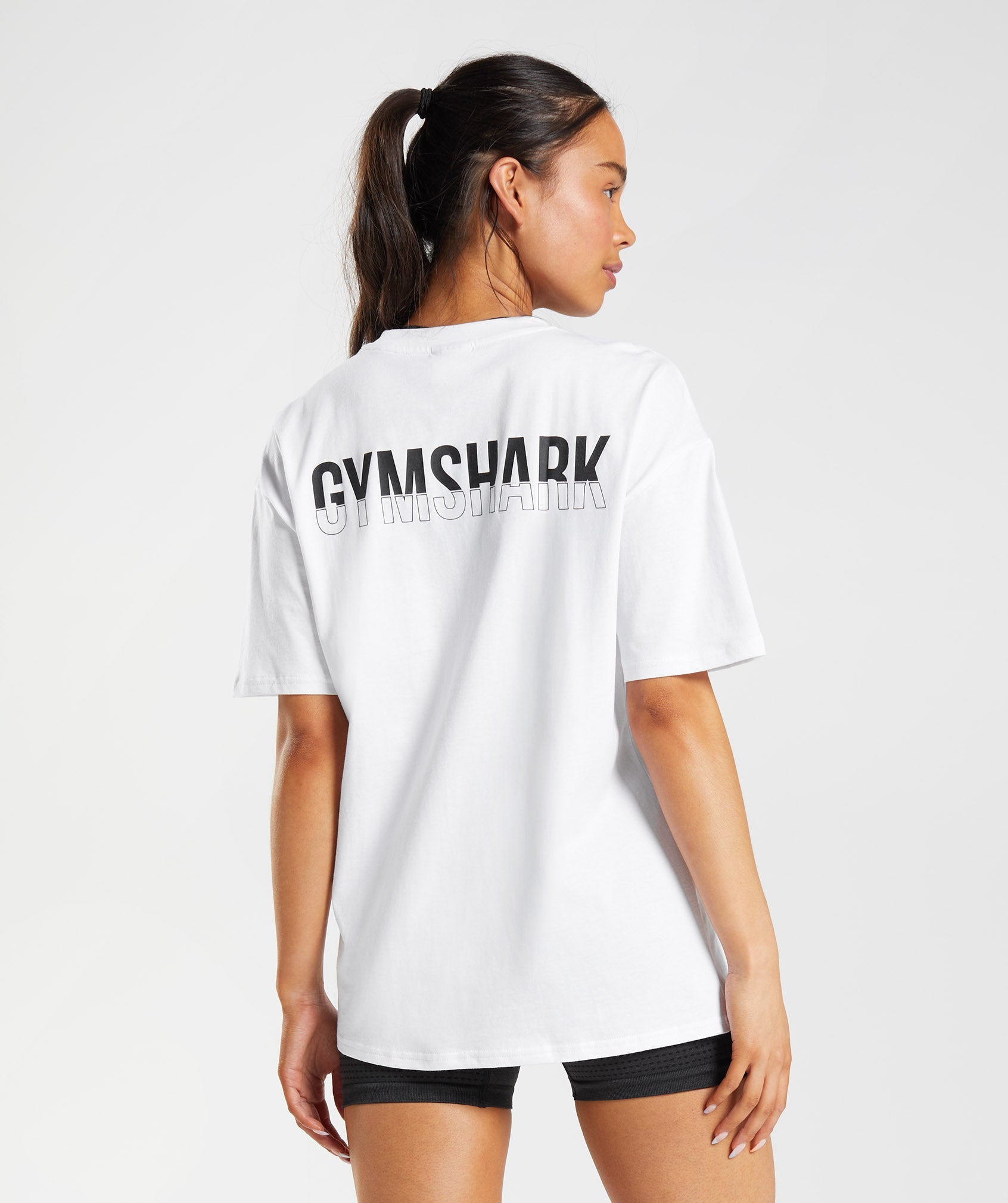 Gymshark T-Shirt Womens M Medium White Fraction Crop Short Sleeve Boxy  Loose Fit