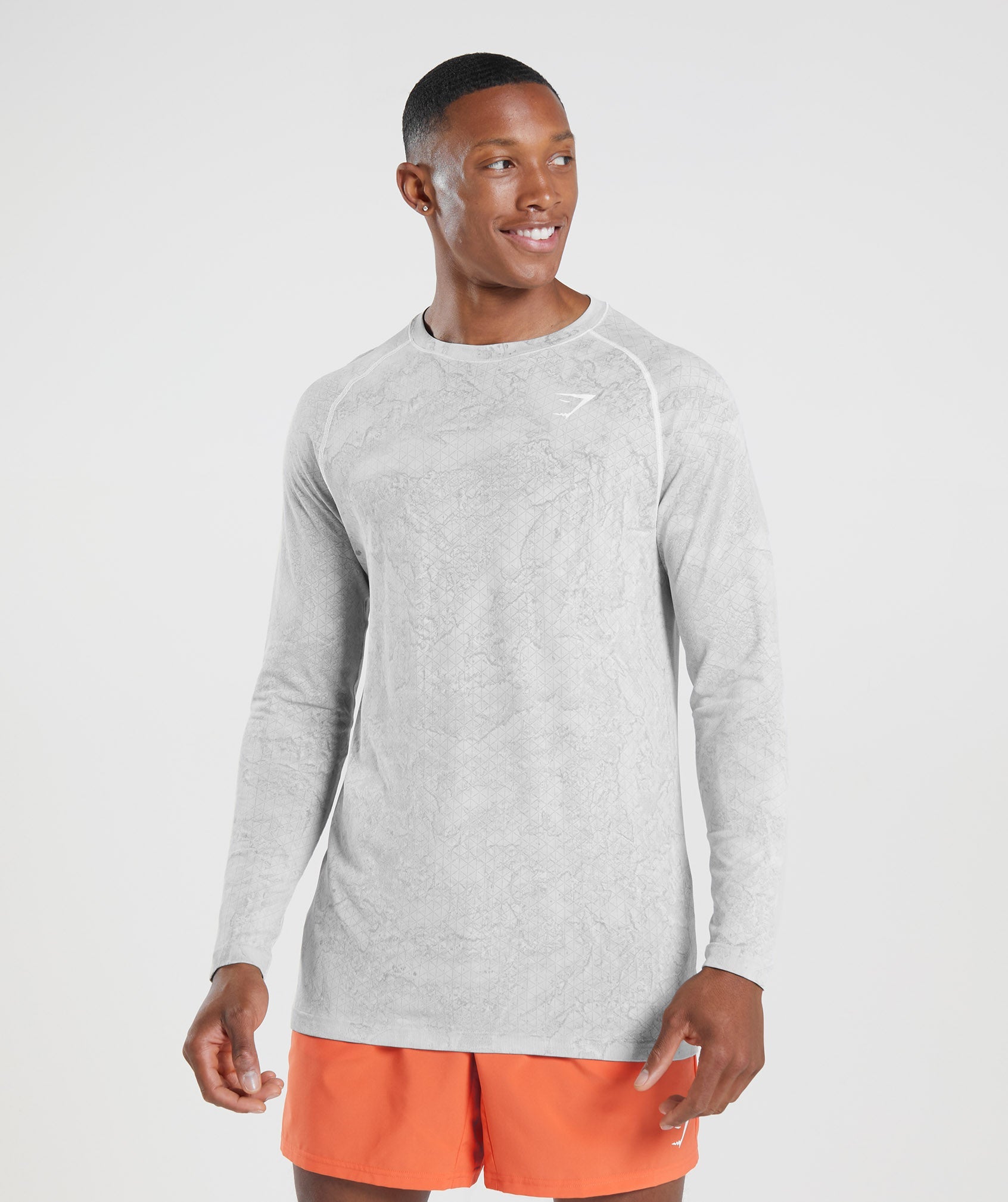 Mejores Productos De T-Shirt Gymshark - Geo Seamless Long Sleeve T-Shirt  Hombre Blanco/Gris Claro