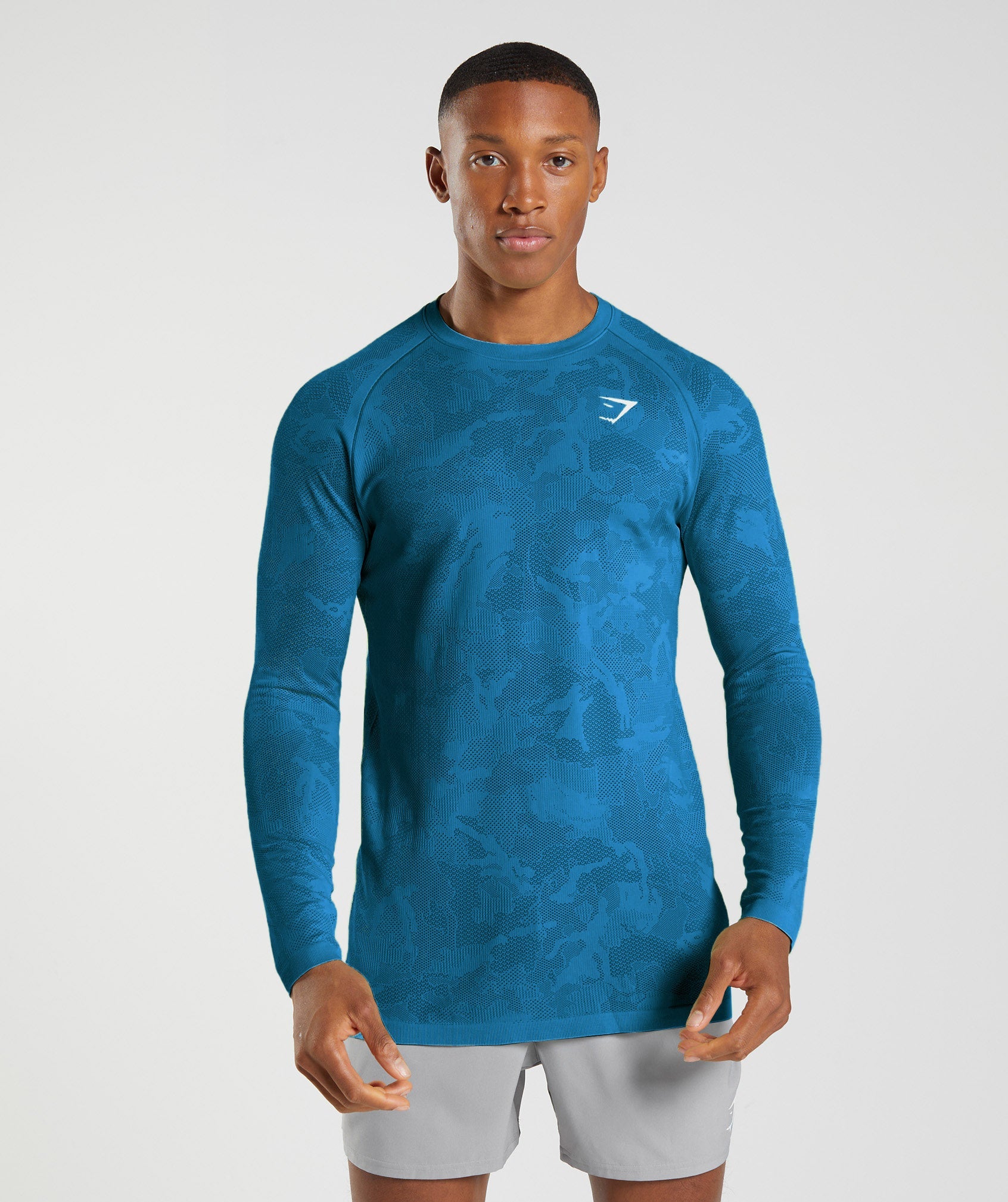 Gymshark Geo Seamless Long Sleeve T-Shirt - Atlantic Blue/Shark Blue