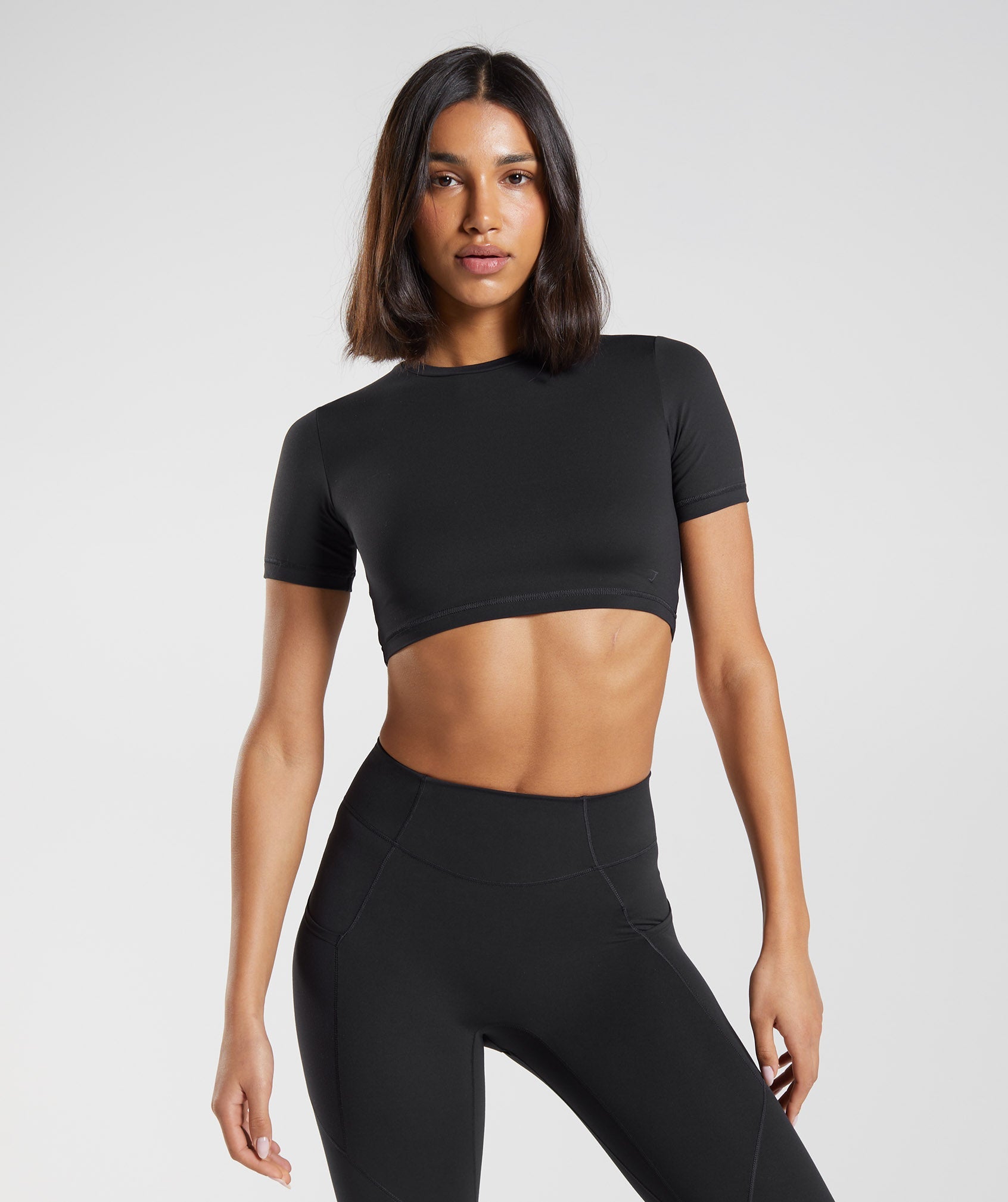 Buy Gymshark women sportswear fit crew neck cropped top black