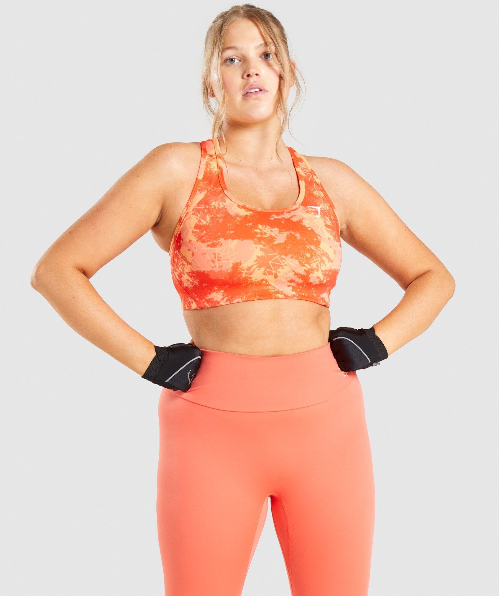 Gymshark Essential Racer Back Sports Bra - Orange Camo Print